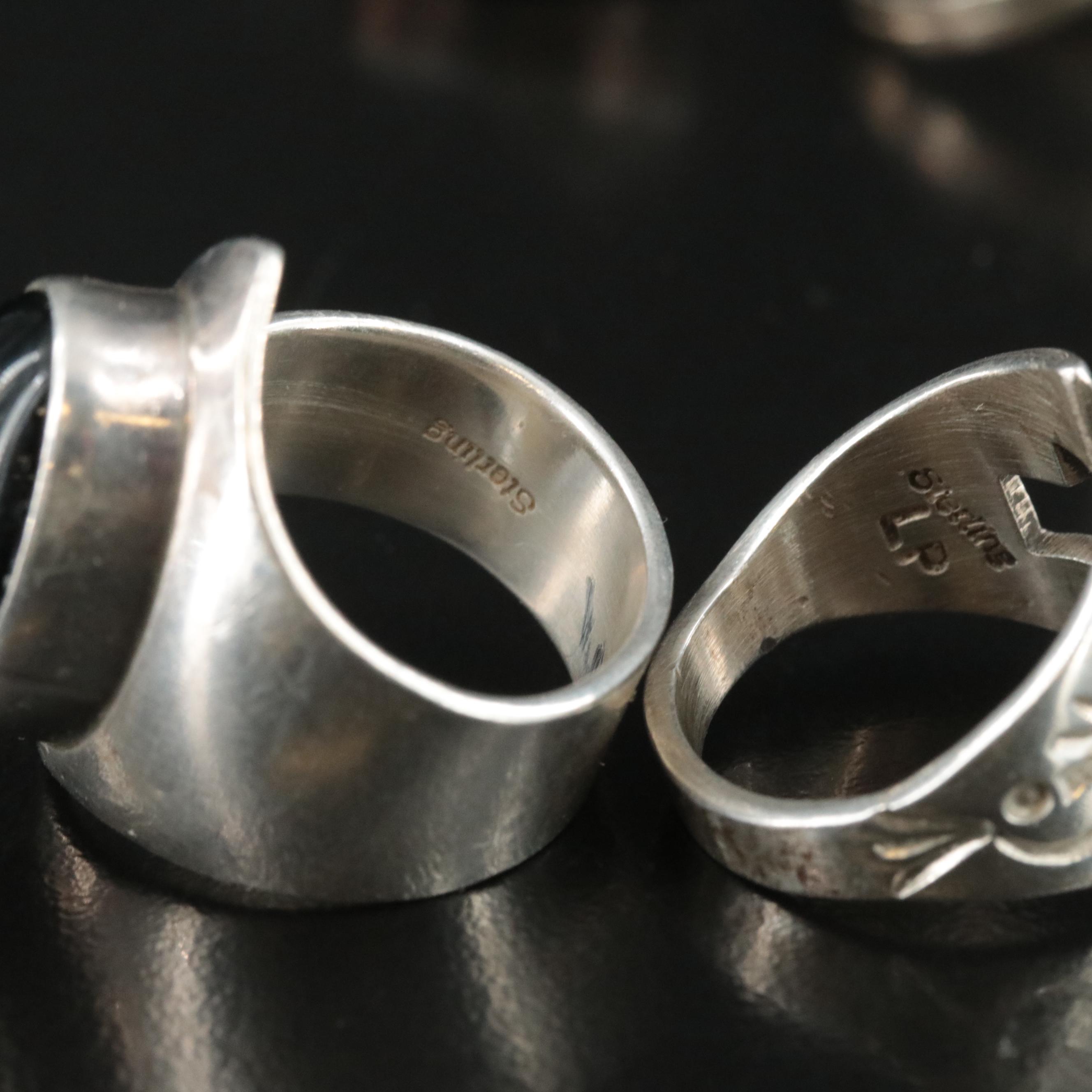 Sterling Ring Collection with Rhodochrosite, Coral and Jasper