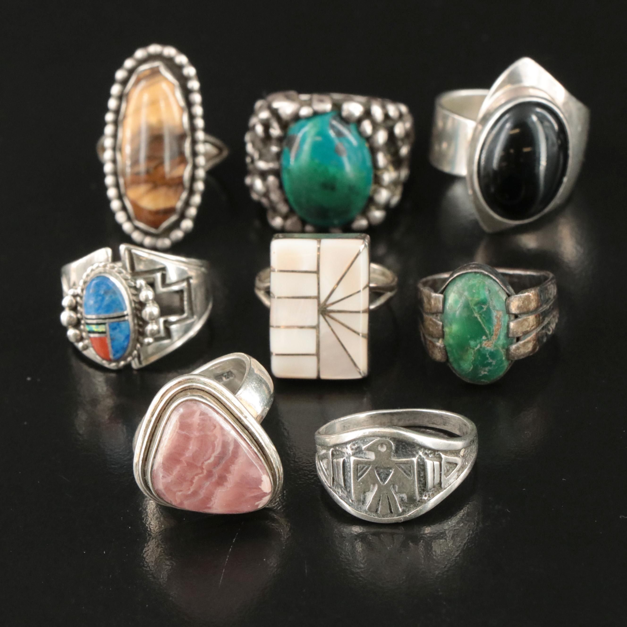 Sterling Ring Collection with Rhodochrosite, Coral and Jasper