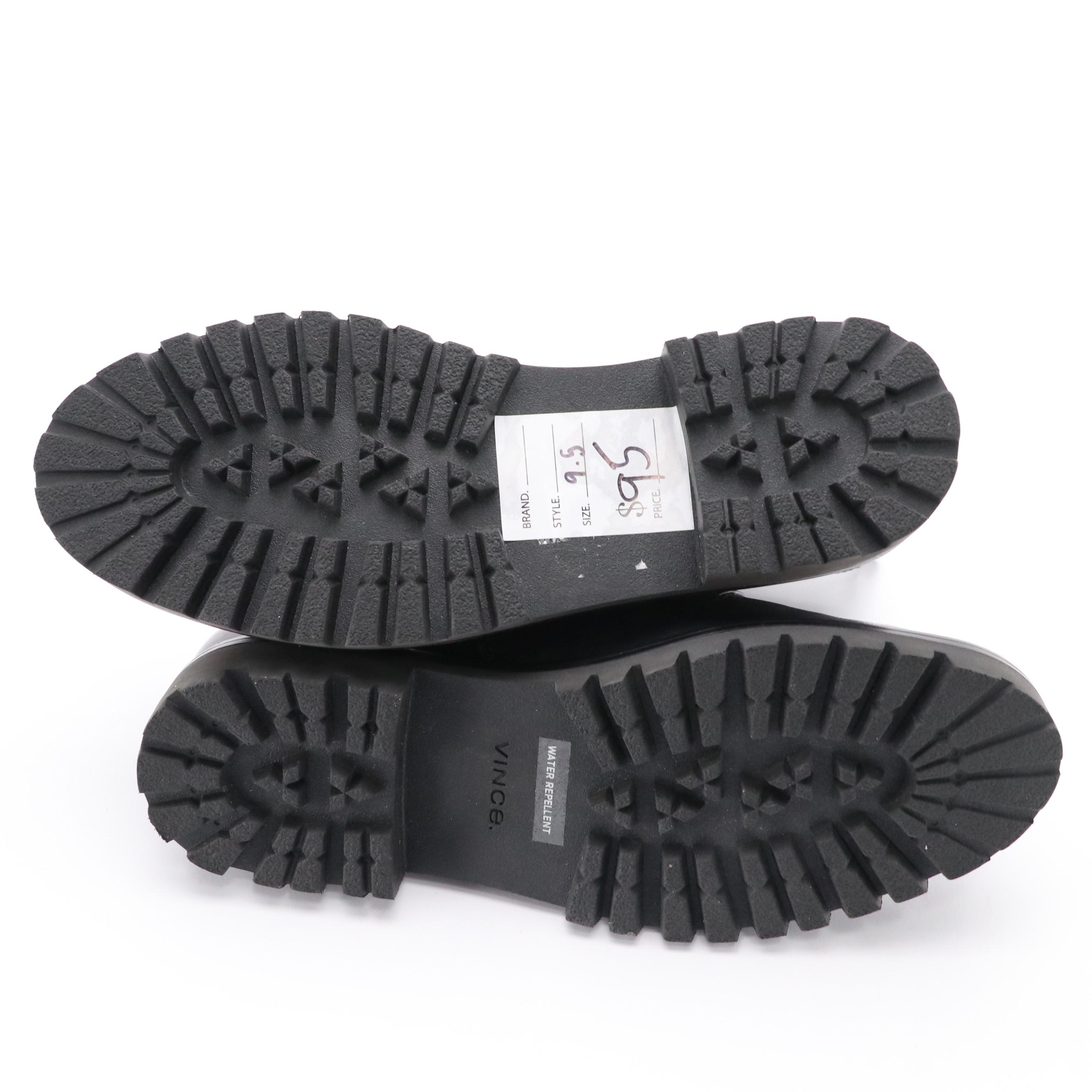 Vince. Black Leather Lace-Up Water Repellent Zip Boots