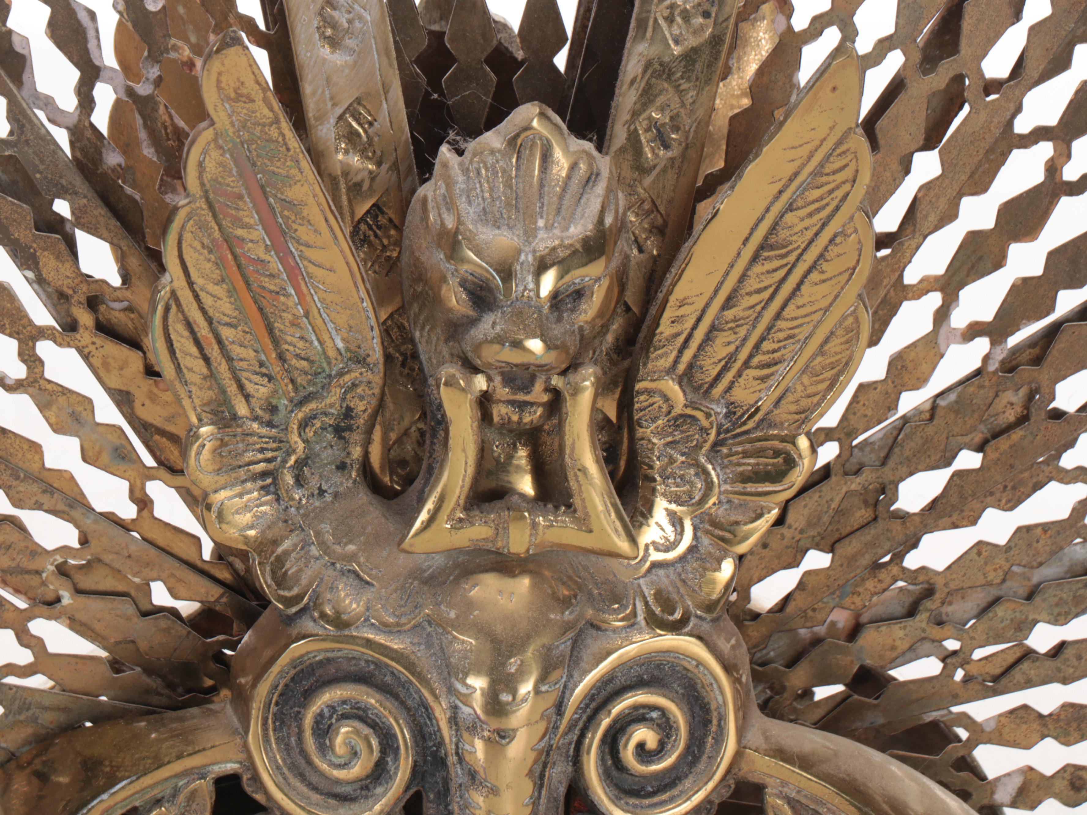 Victorian Pierced Brass Peacock Fireplace Screen, 19th to Early 20th Century