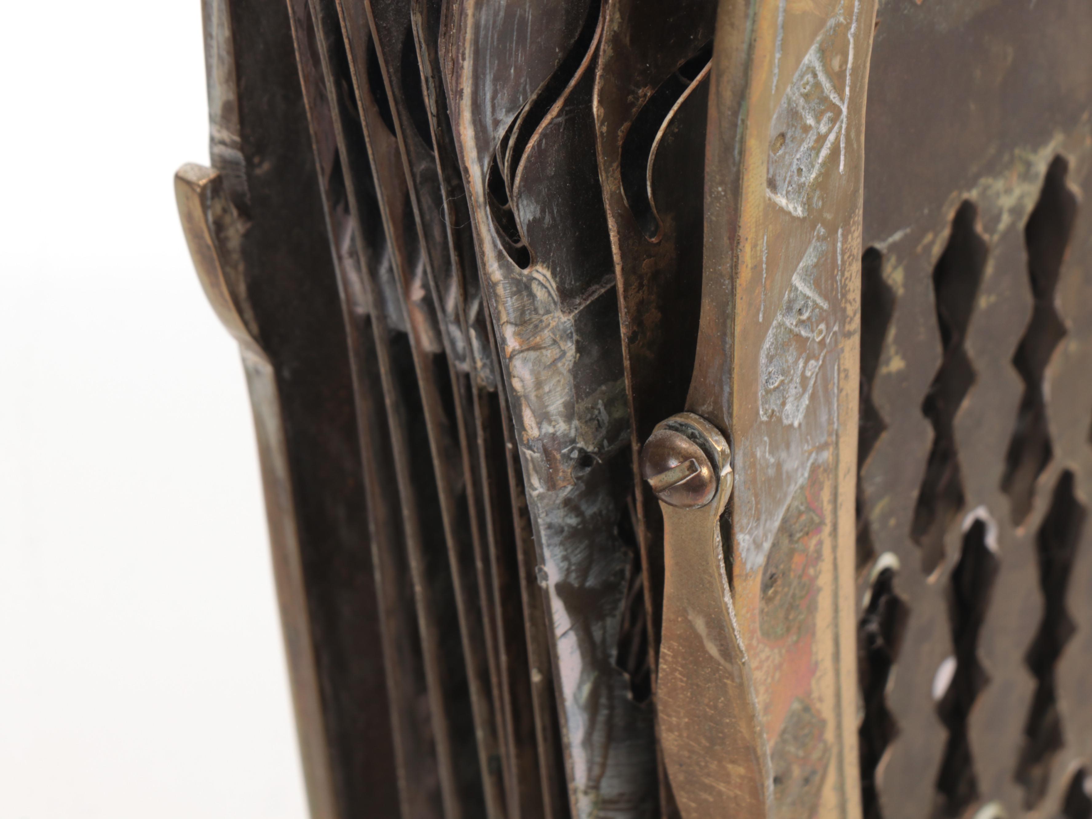 Victorian Pierced Brass Peacock Fireplace Screen, 19th to Early 20th Century