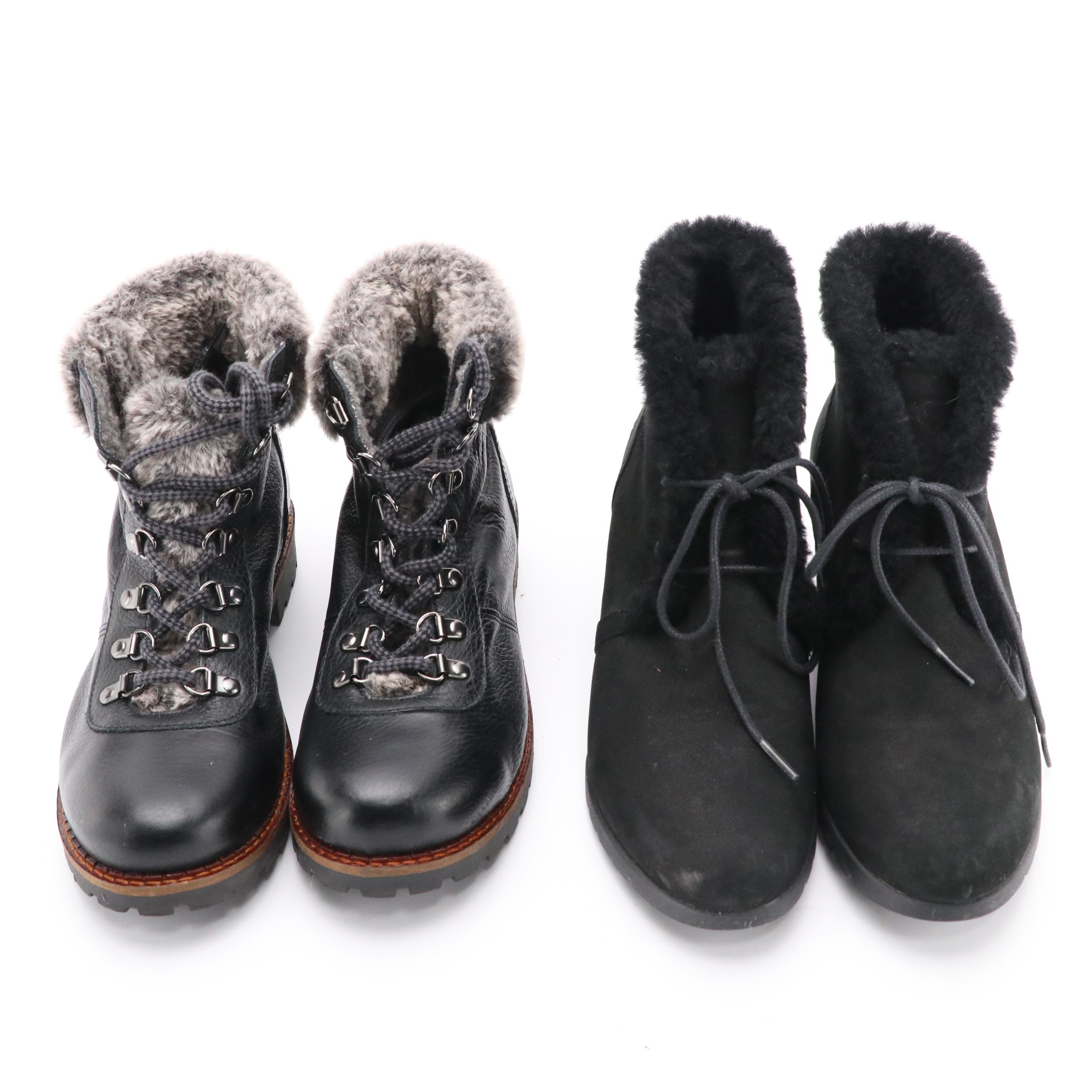 UGG Jeovana and Avellini Faux Fur Lined Boots in Black Suede and Leather