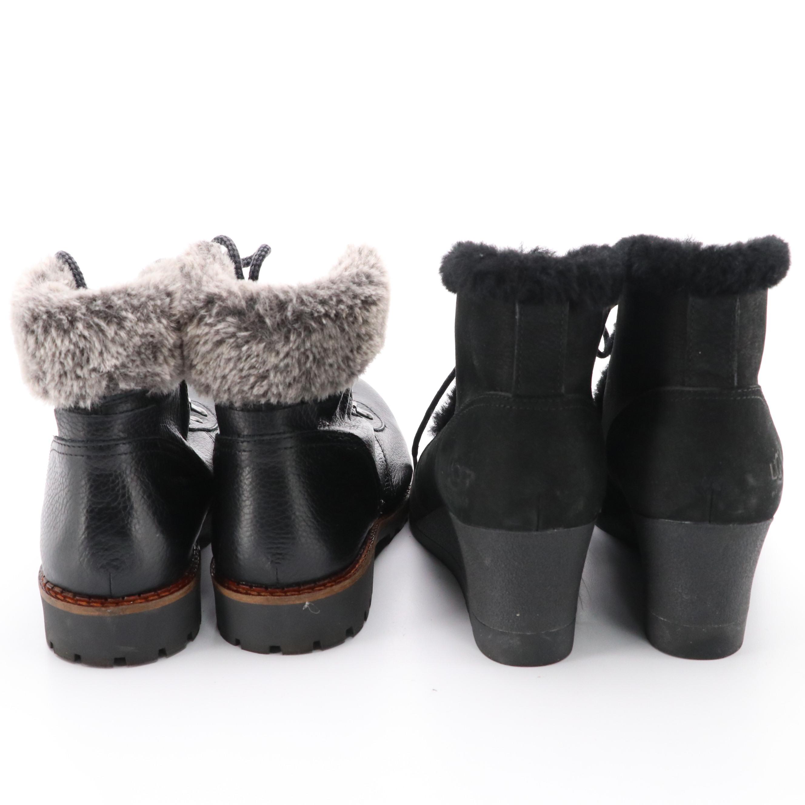 UGG Jeovana and Avellini Faux Fur Lined Boots in Black Suede and Leather