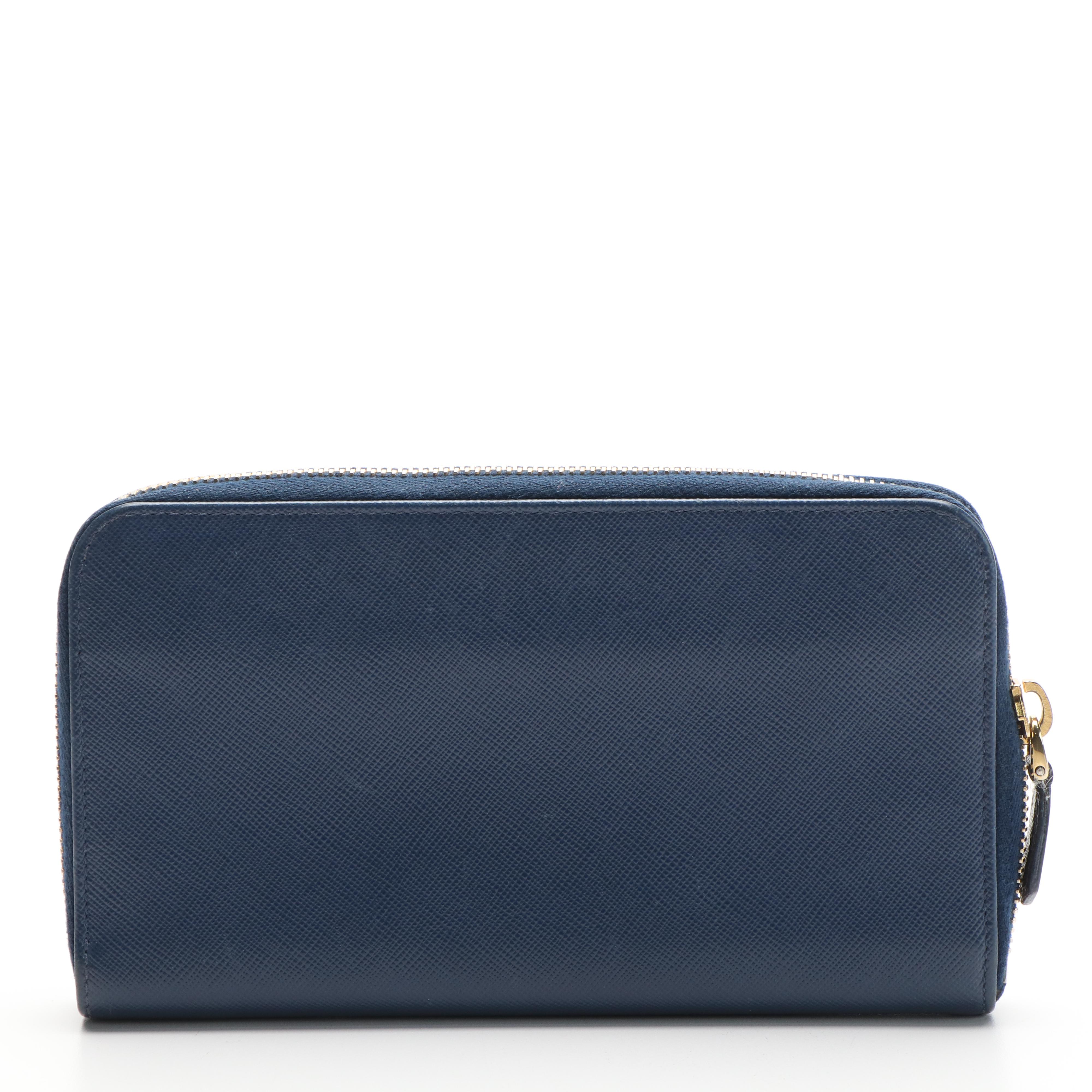 Prada Continental Wallet in Blue Saffiano Leather