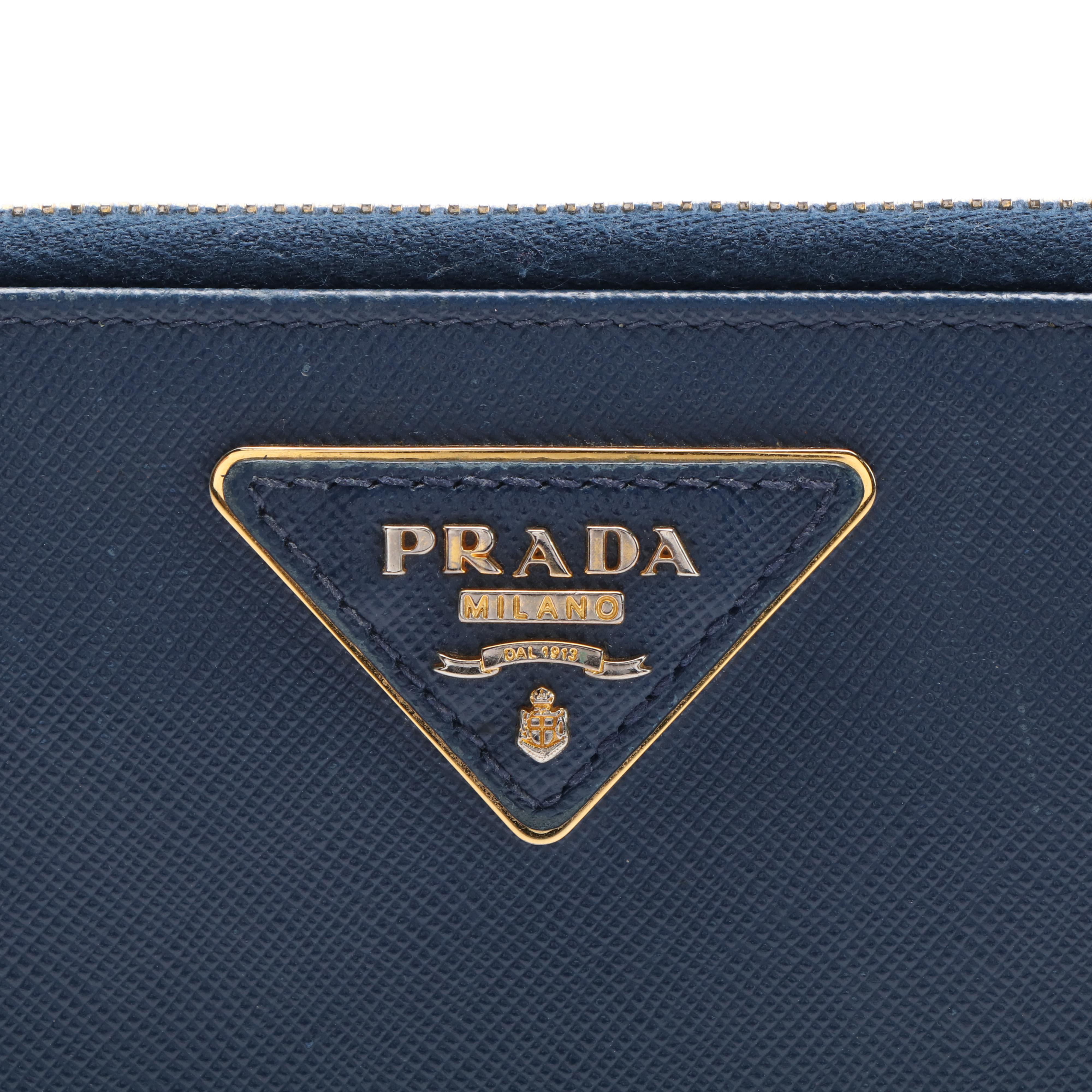 Prada Continental Wallet in Blue Saffiano Leather