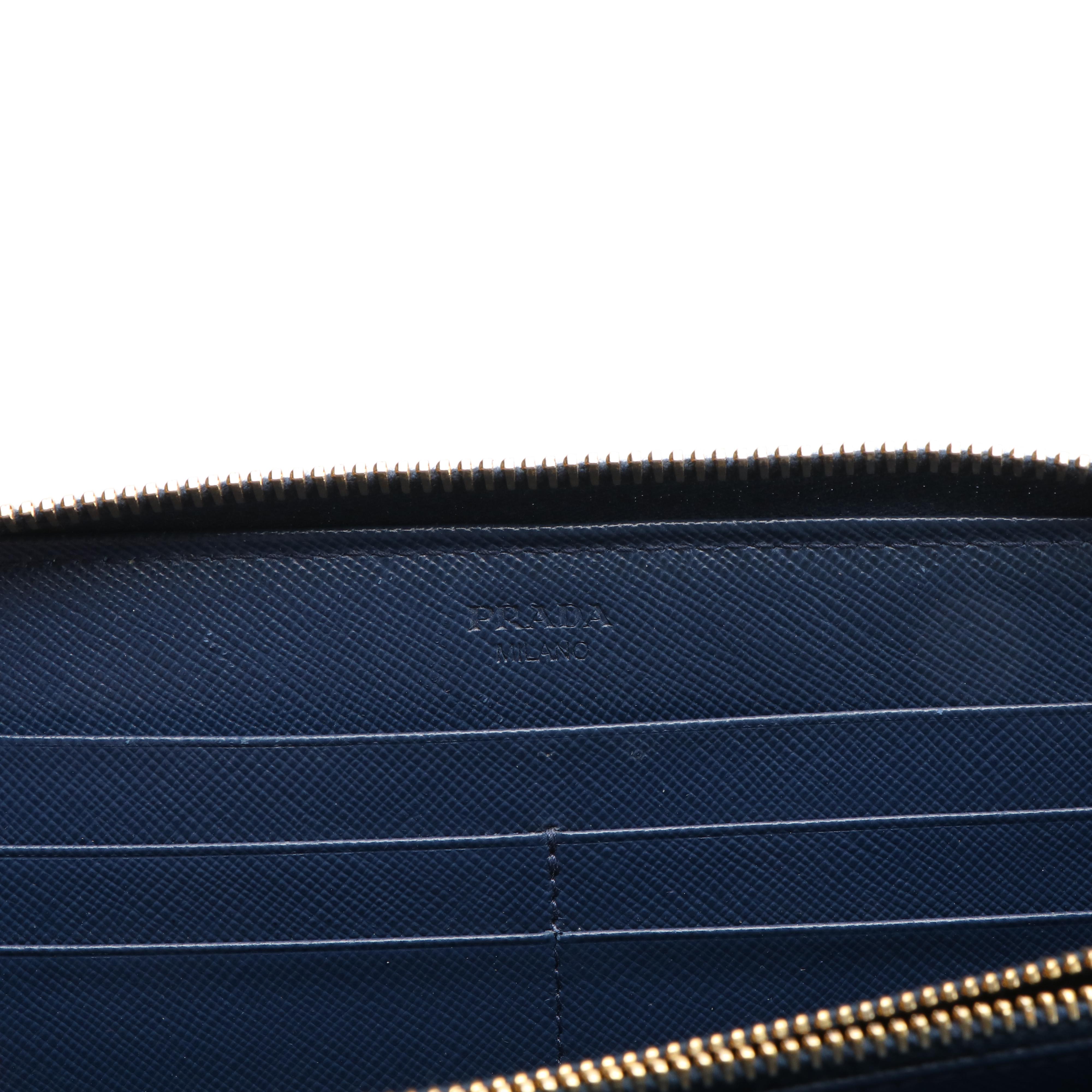 Prada Continental Wallet in Blue Saffiano Leather