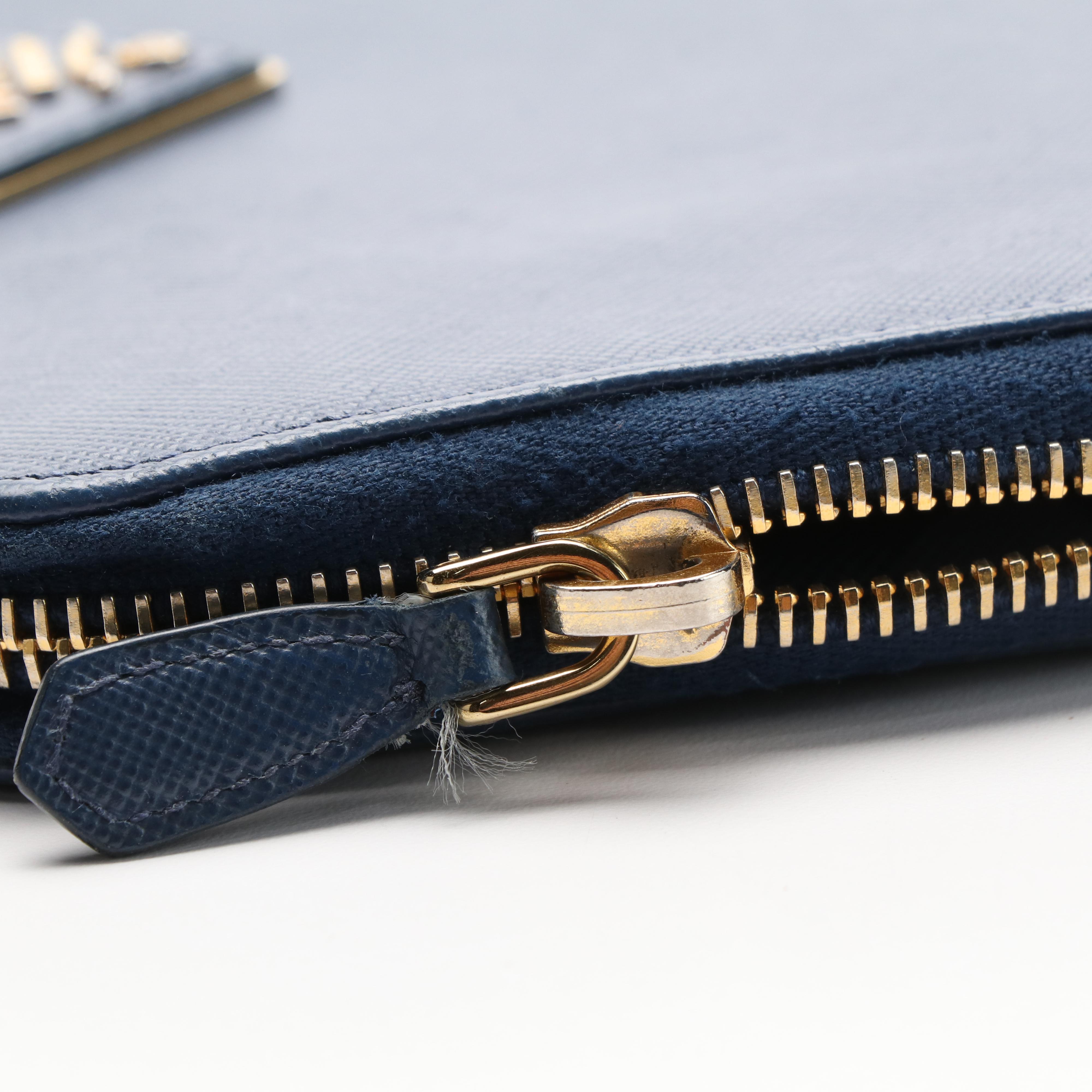 Prada Continental Wallet in Blue Saffiano Leather