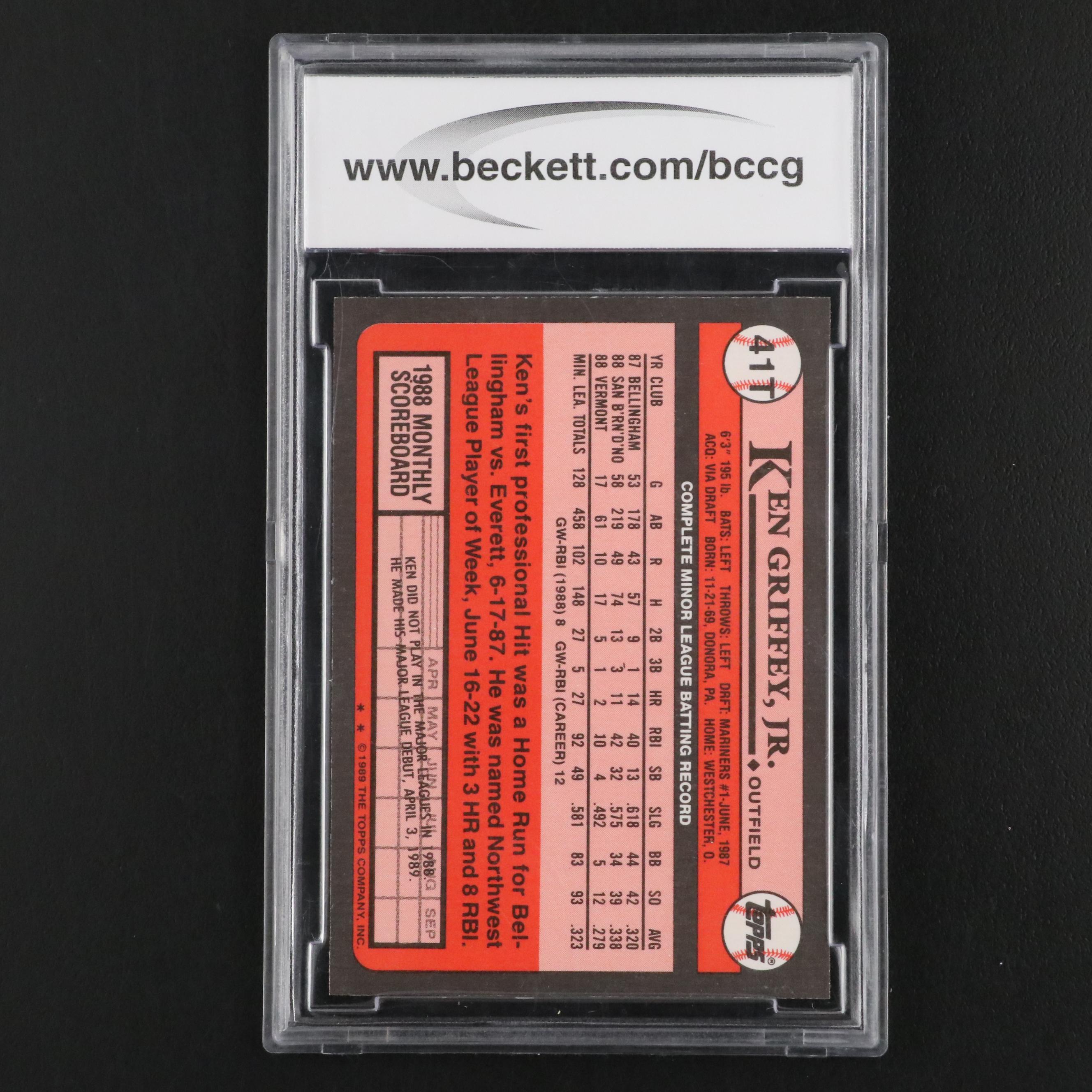 1989 Topps Ken Griffey, Jr. Rookie Card #41T Graded BCCG 10
