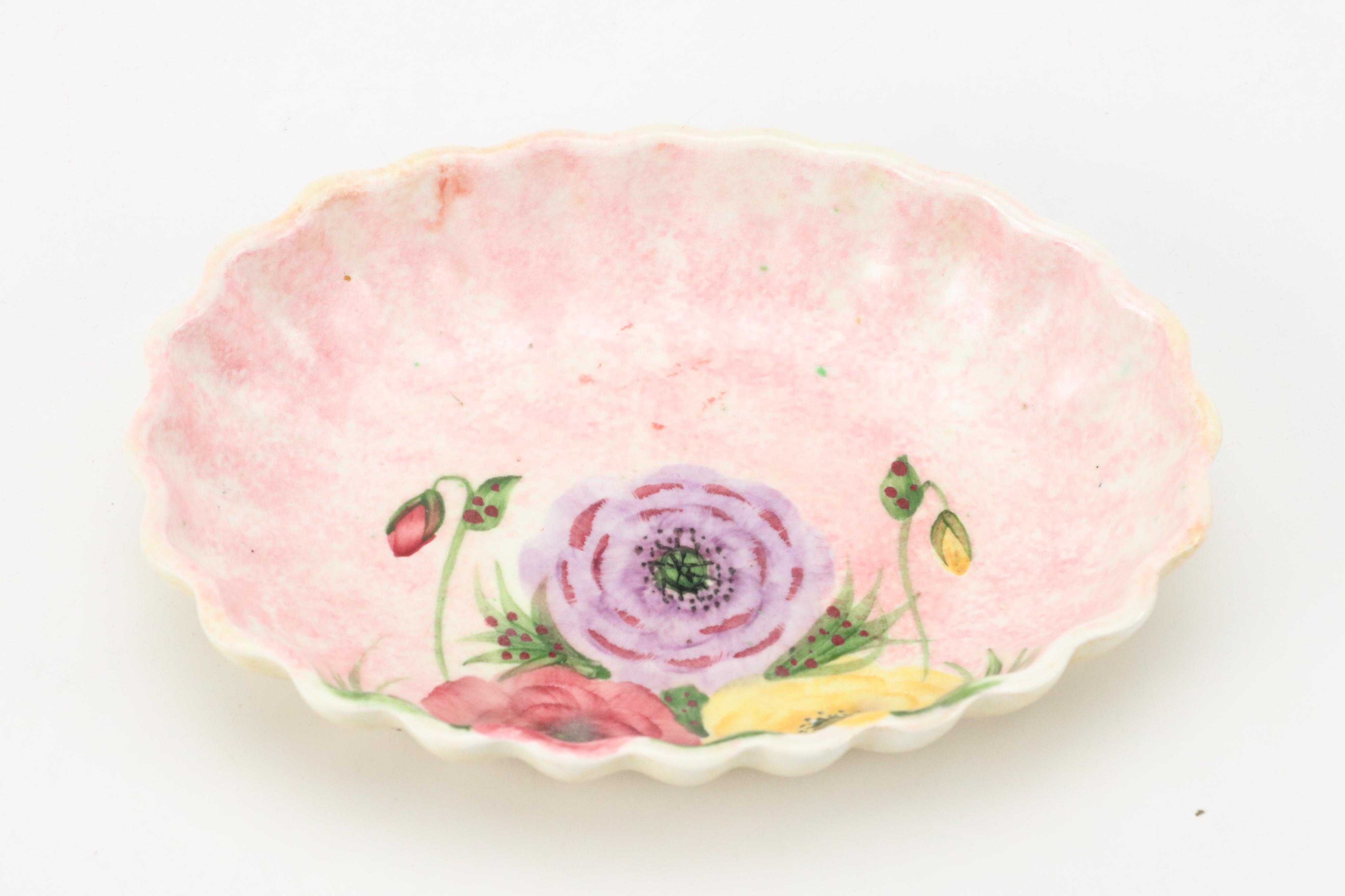 English E. Radford Studio Art Pottery Hand-Painted Floral Bowls, c. 1935