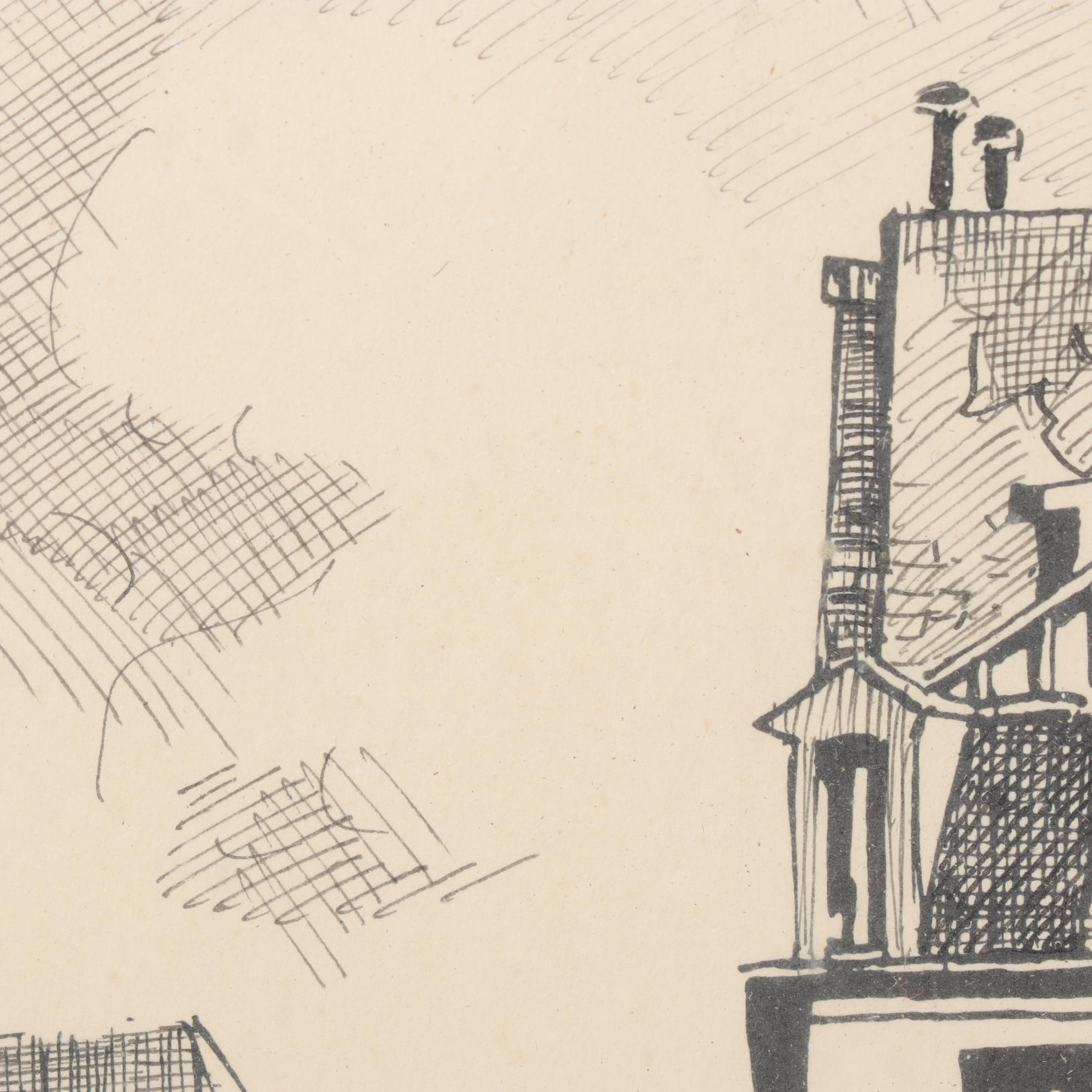 M. Tellier City Scene Pen and Ink Drawing "Paris: la rue des Bernardins"