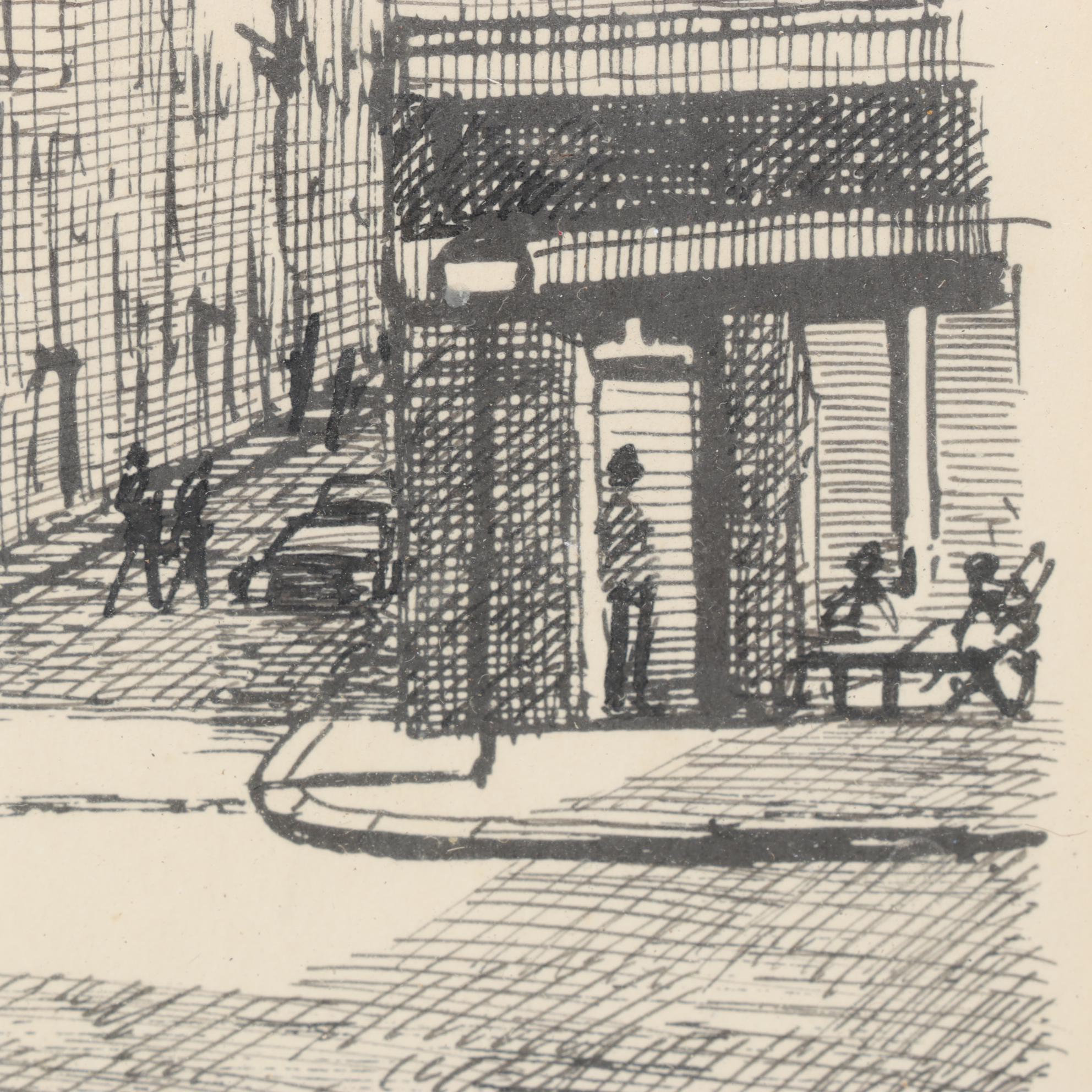 M. Tellier City Scene Pen and Ink Drawing "Paris: la rue des Bernardins"