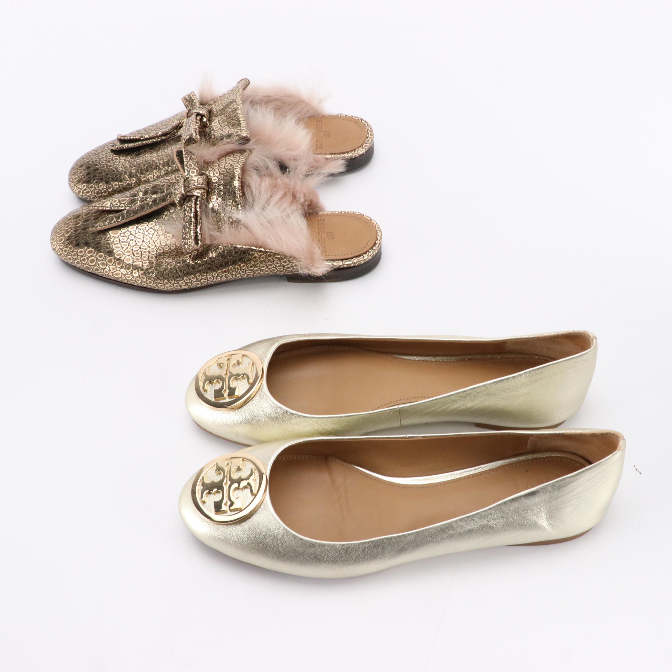 Tory Burch Metallic Flats and Esseutesse Faux Fur Lined Mule Loafers