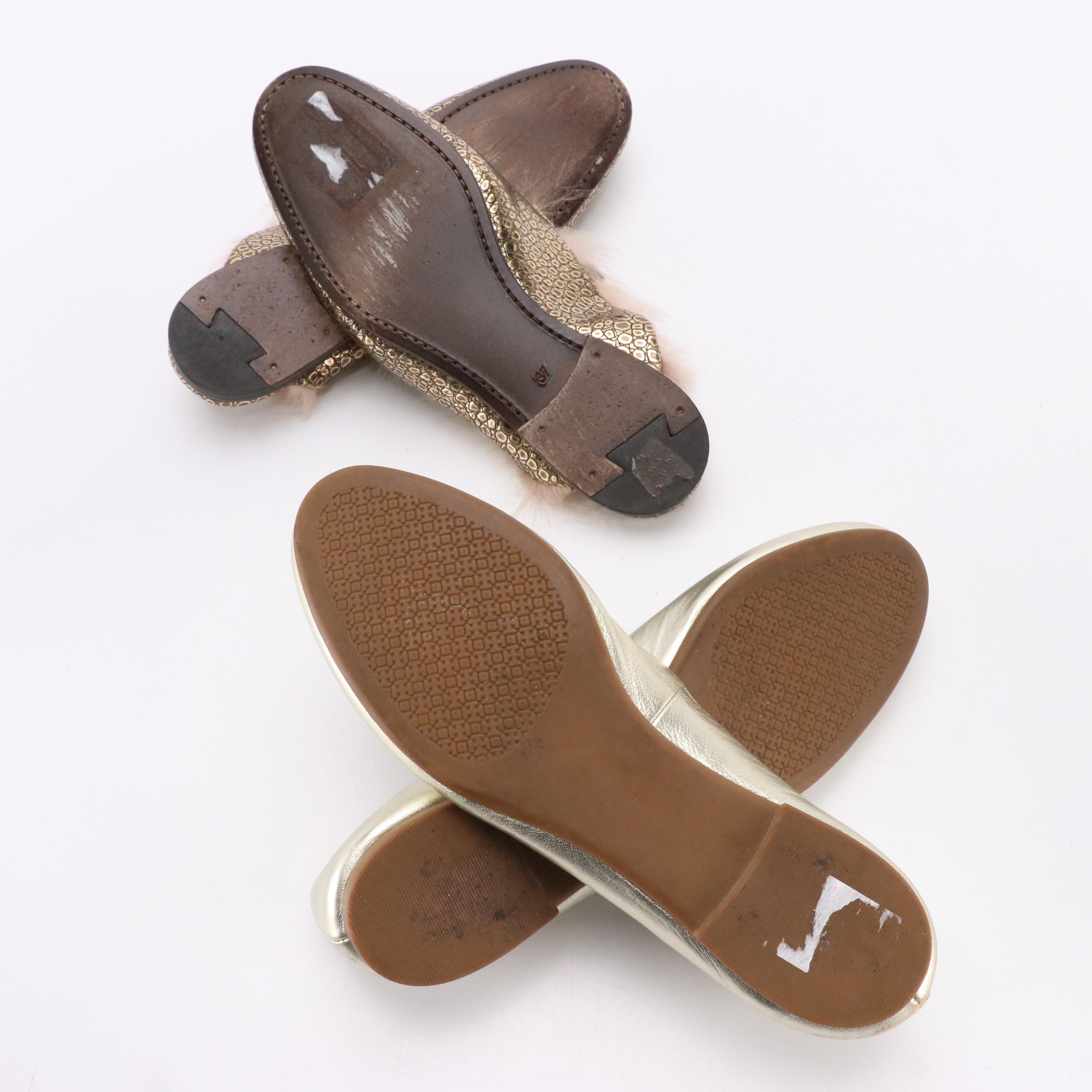 Tory Burch Metallic Flats and Esseutesse Faux Fur Lined Mule Loafers