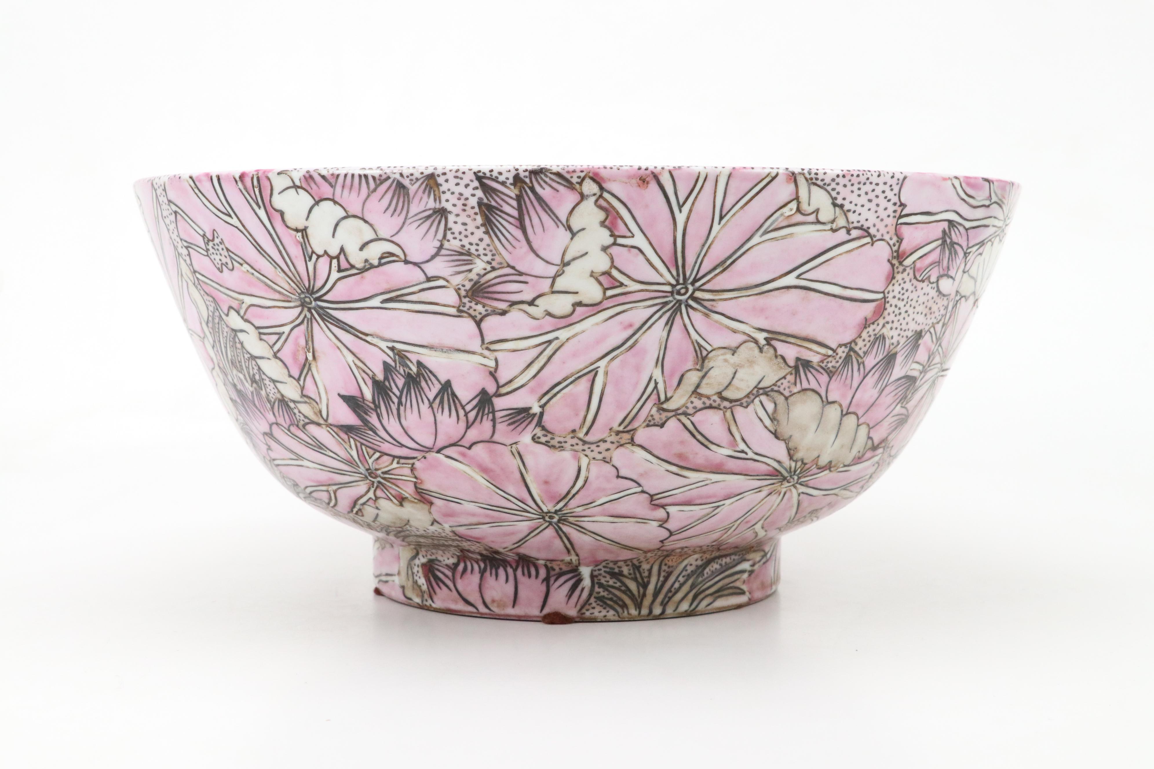 Norcal Ceramic Planter with Chinese Porcelain Bowl and Glass Ornaments