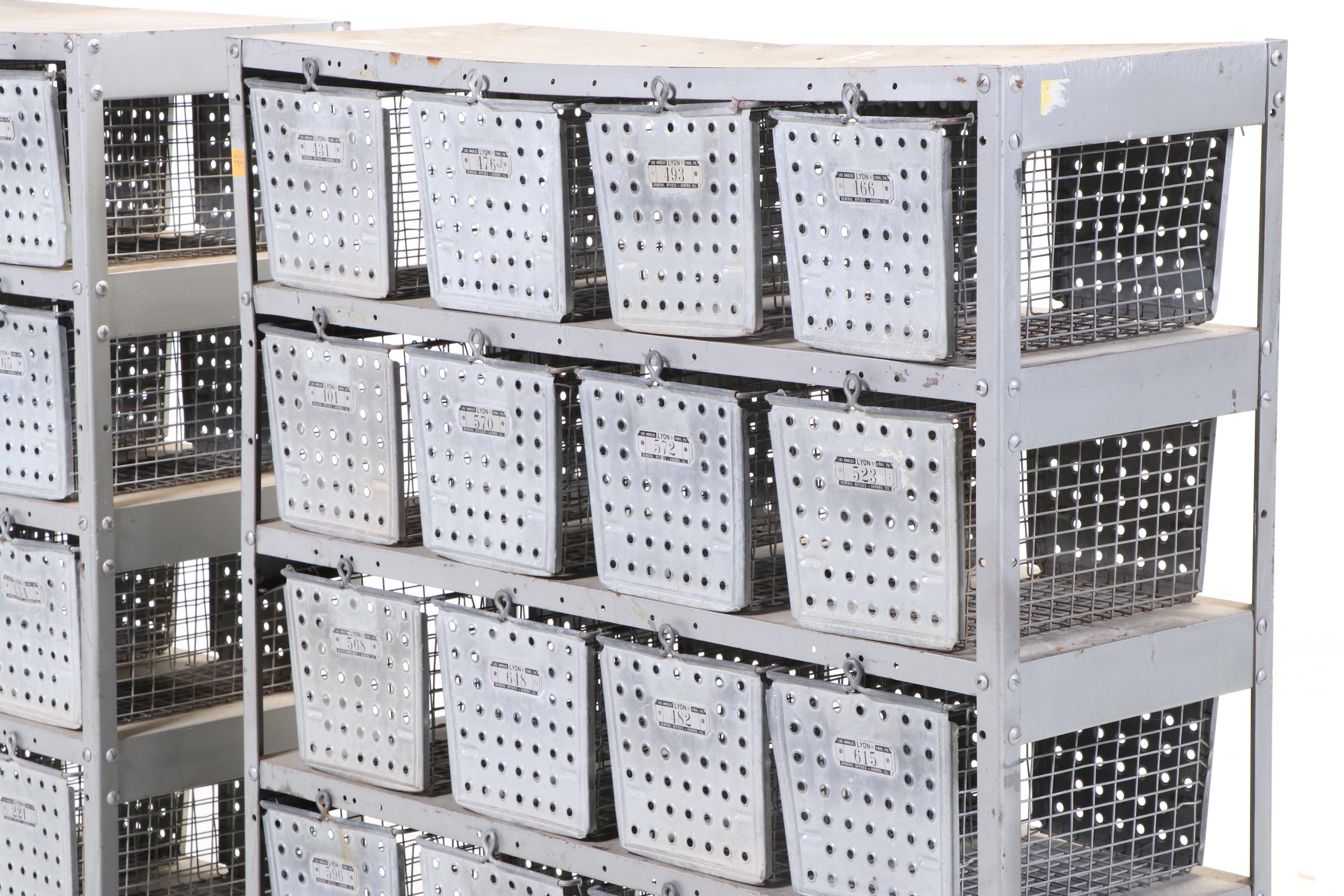 Pair of Lyon Galvanized Metal Industrial Locker Shelving Units with Bins