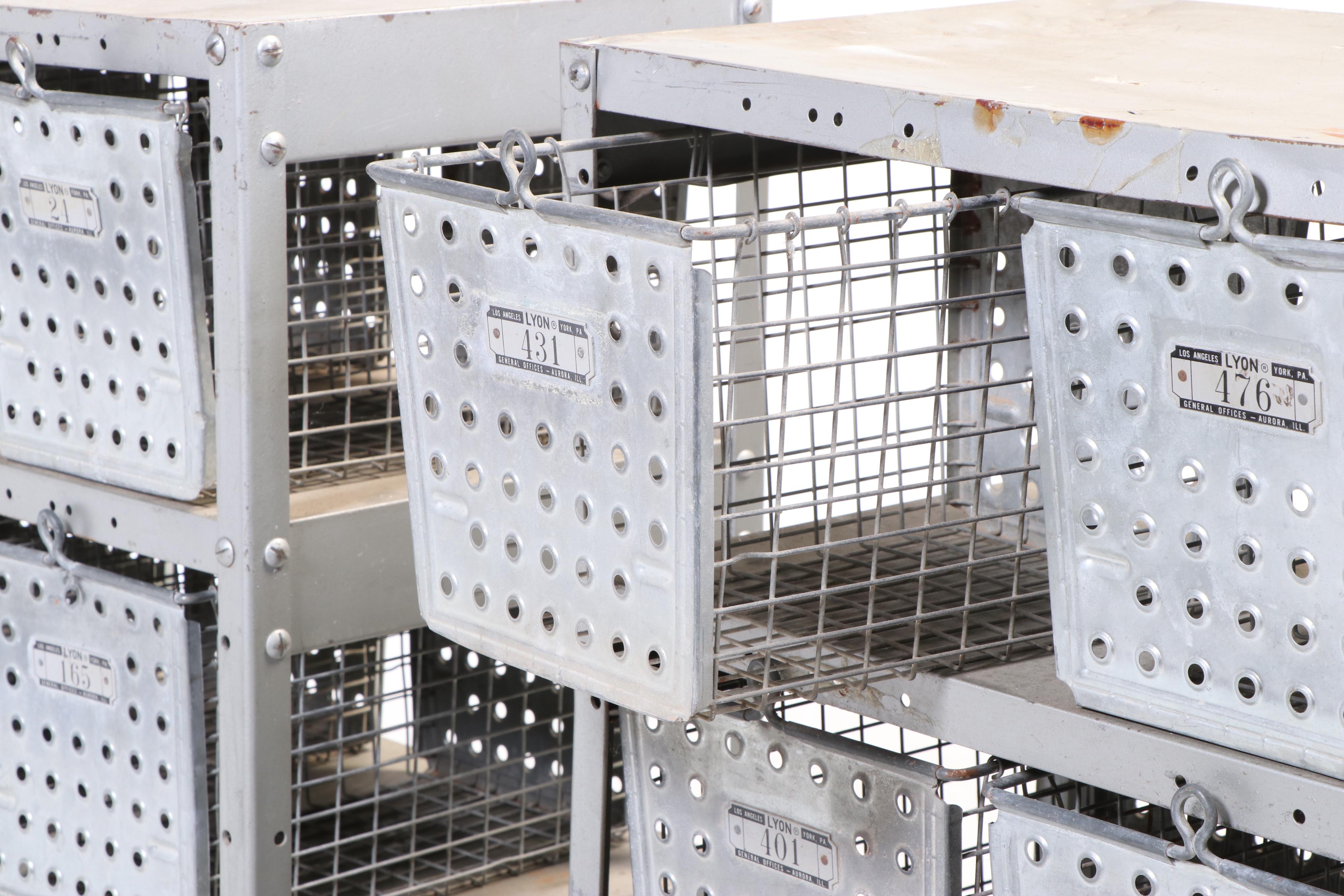 Pair of Lyon Galvanized Metal Industrial Locker Shelving Units with Bins