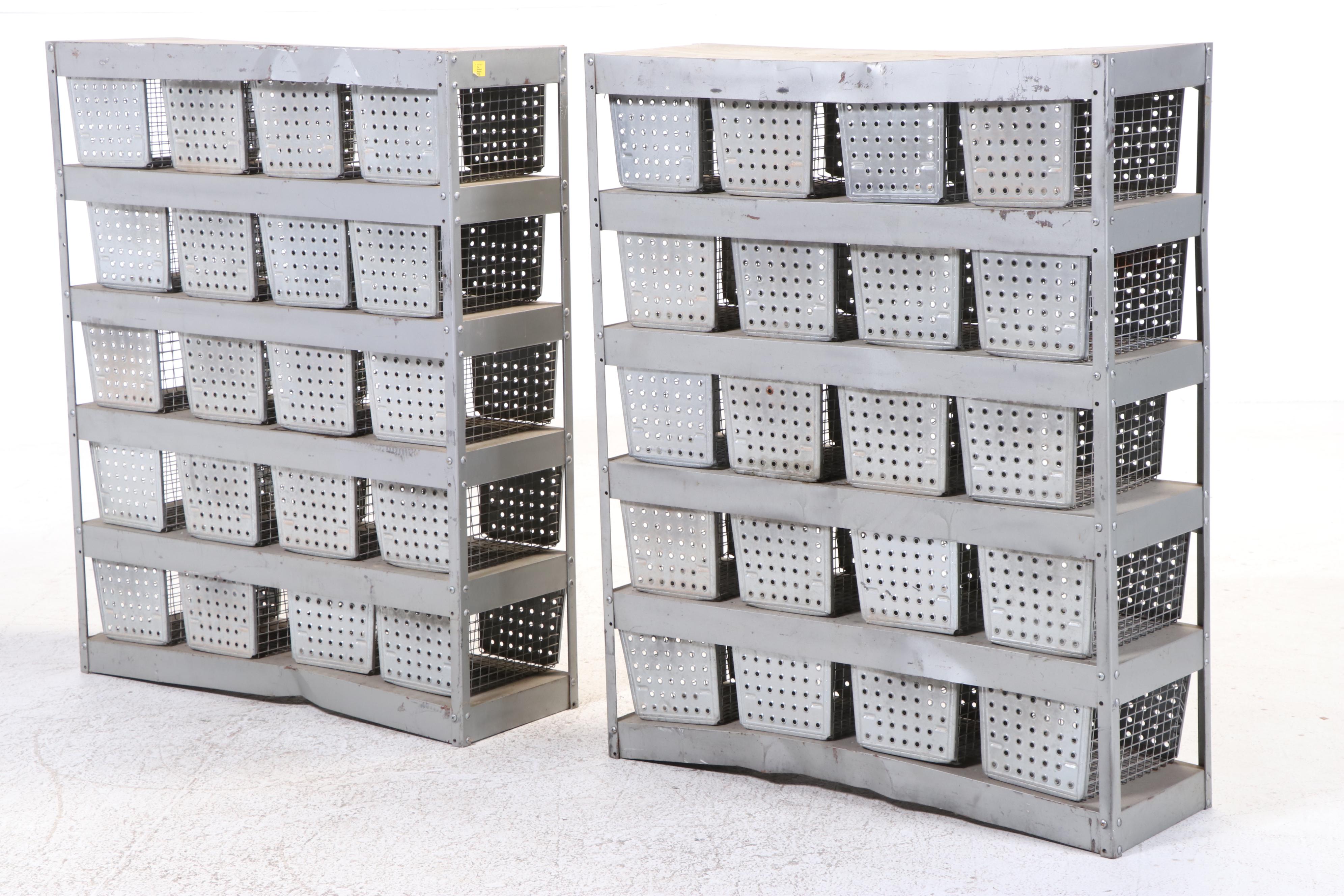Pair of Lyon Galvanized Metal Industrial Locker Shelving Units with Bins
