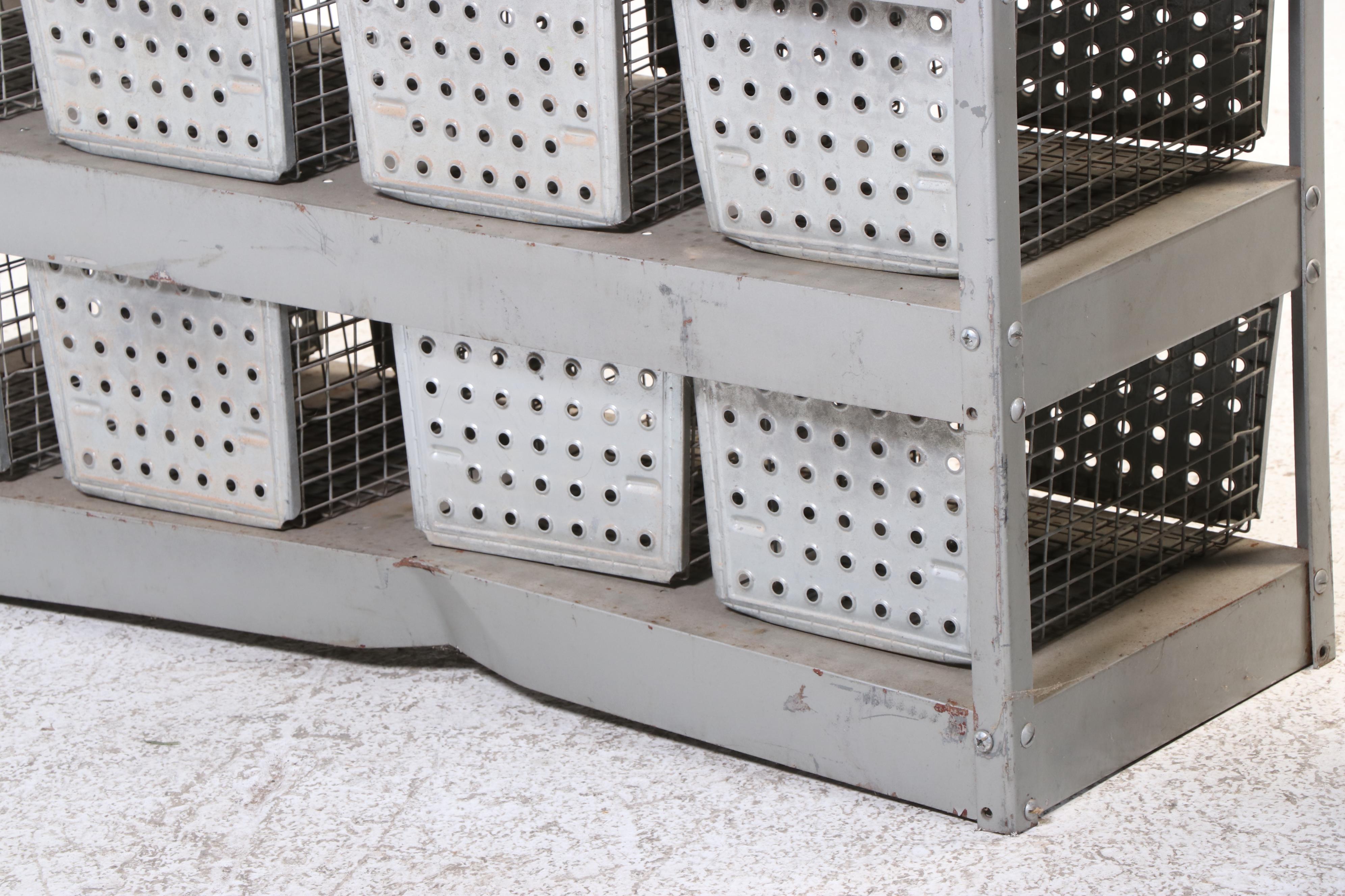 Pair of Lyon Galvanized Metal Industrial Locker Shelving Units with Bins
