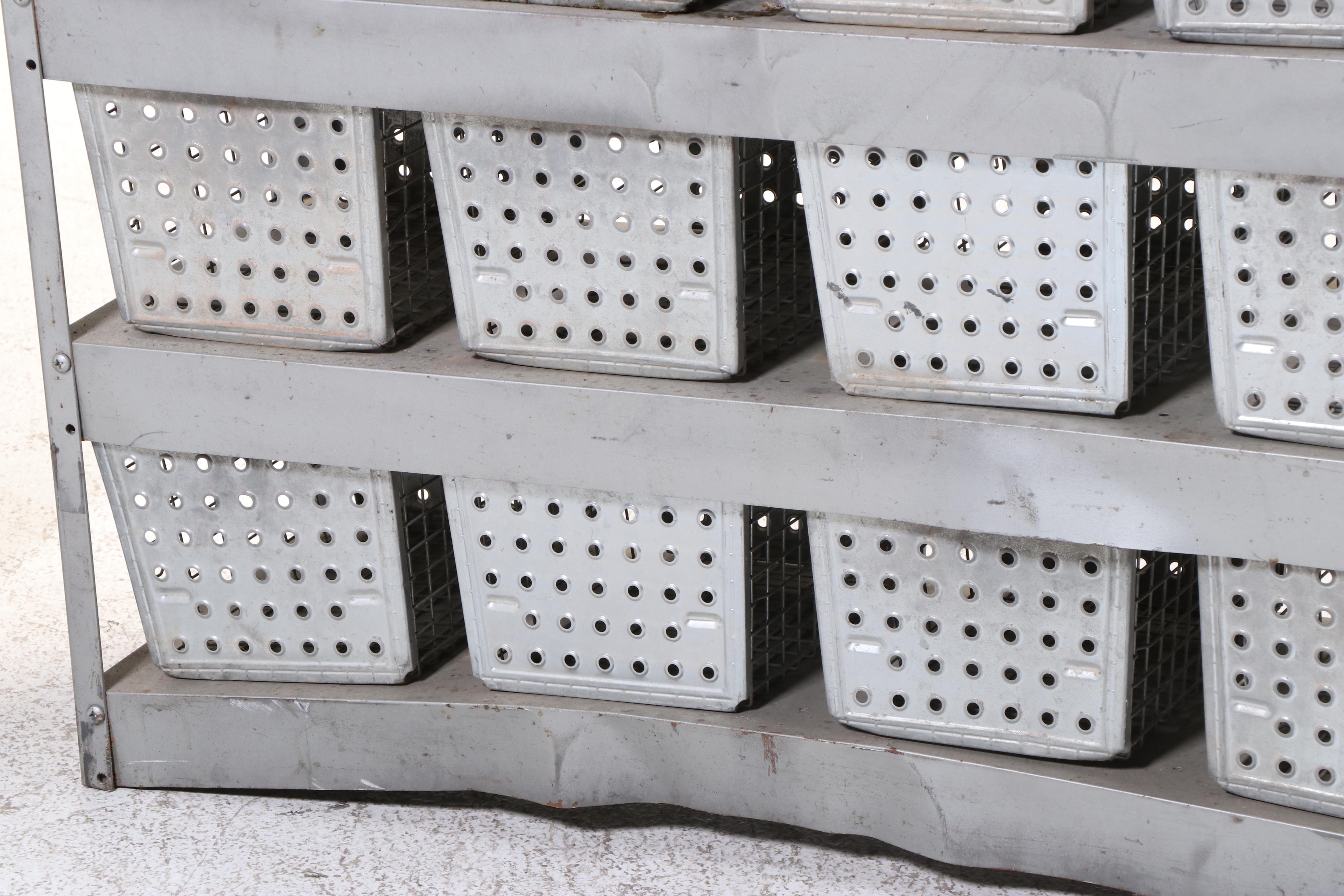 Pair of Lyon Galvanized Metal Industrial Locker Shelving Units with Bins