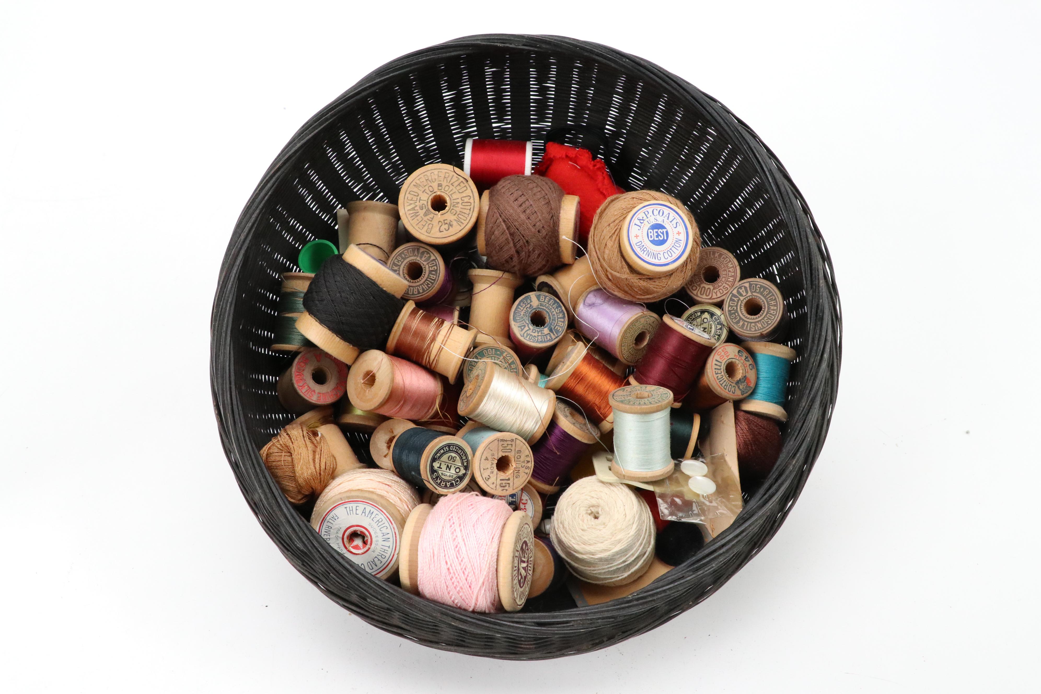 Chinese Wicker Sewing Basket with Notions