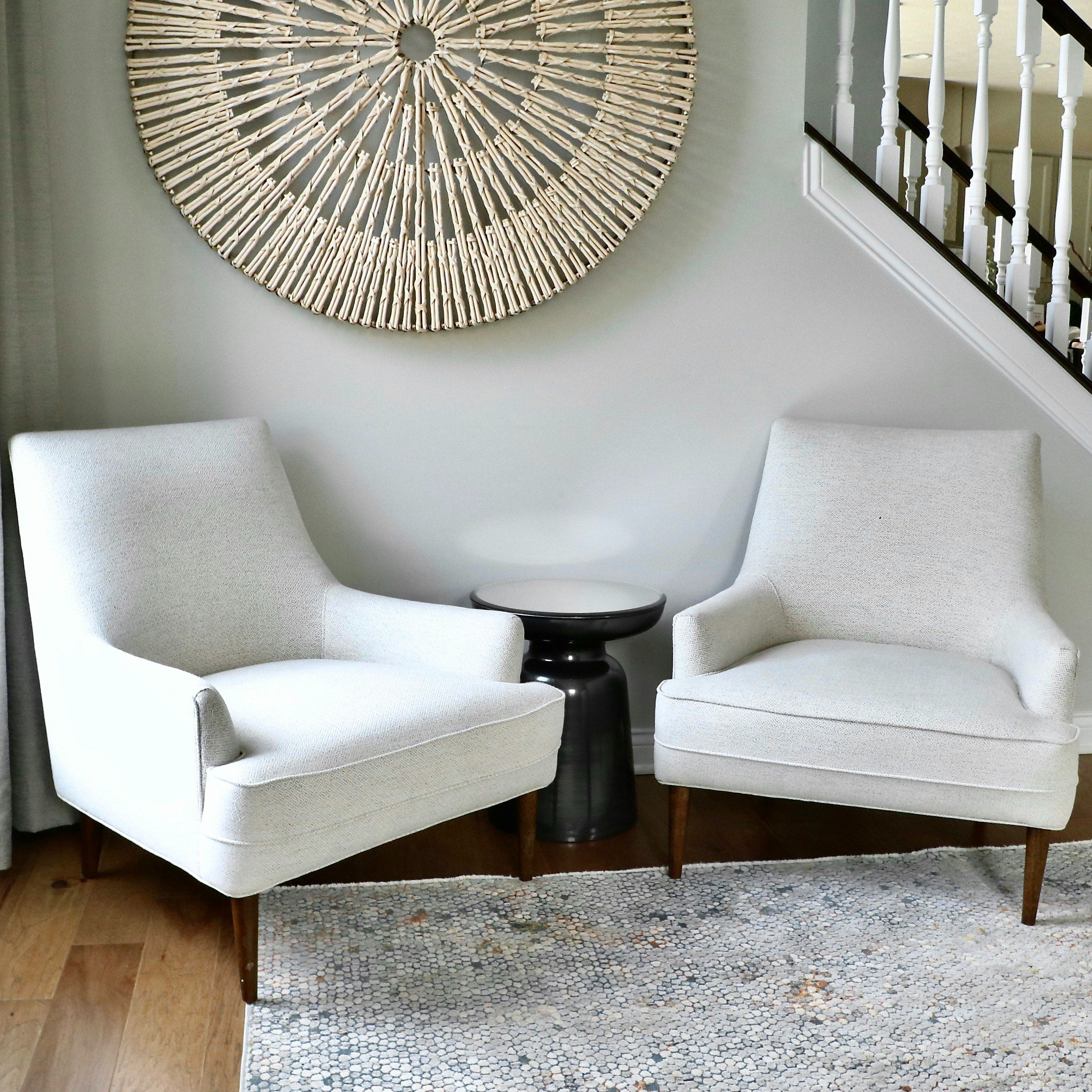 Four Hands "Danya" Danish Modern Style Accent Armchairs and Metal Drum Table