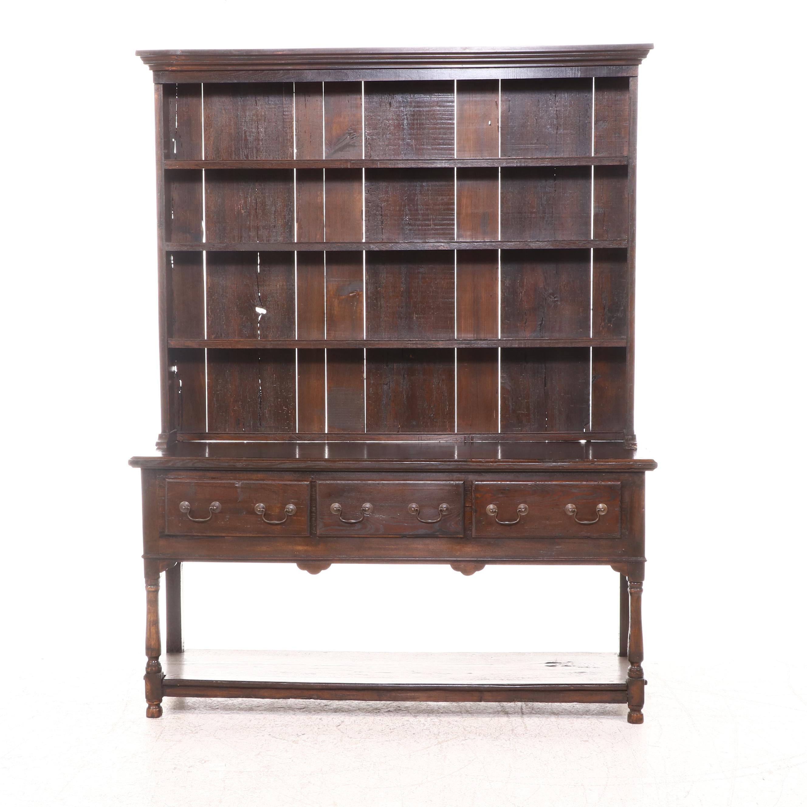 George III Style Oak Kitchen Dresser, Late 20th Century