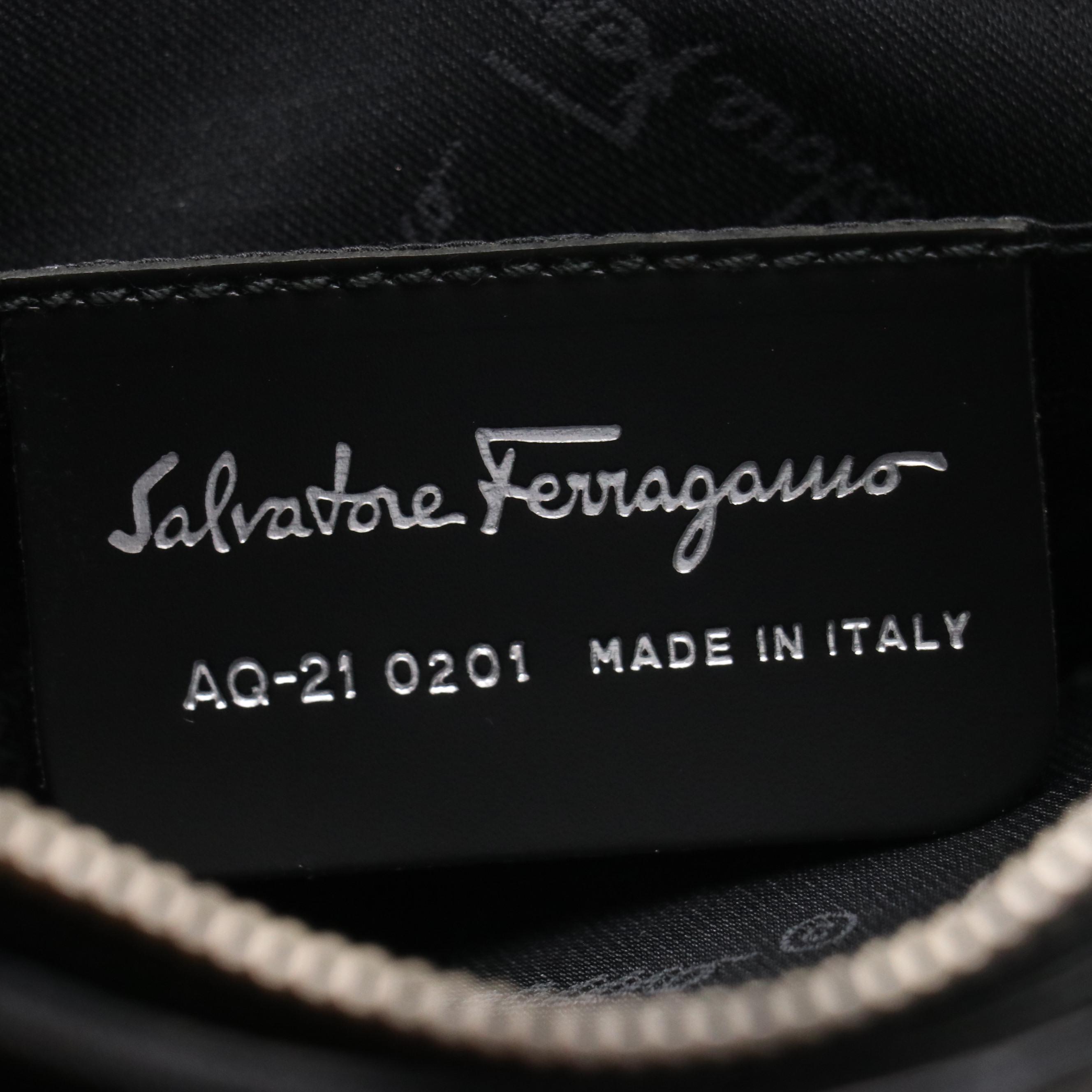 Salvatore Ferragamo Gancini Hobo Bag in Black Nylon and Leather