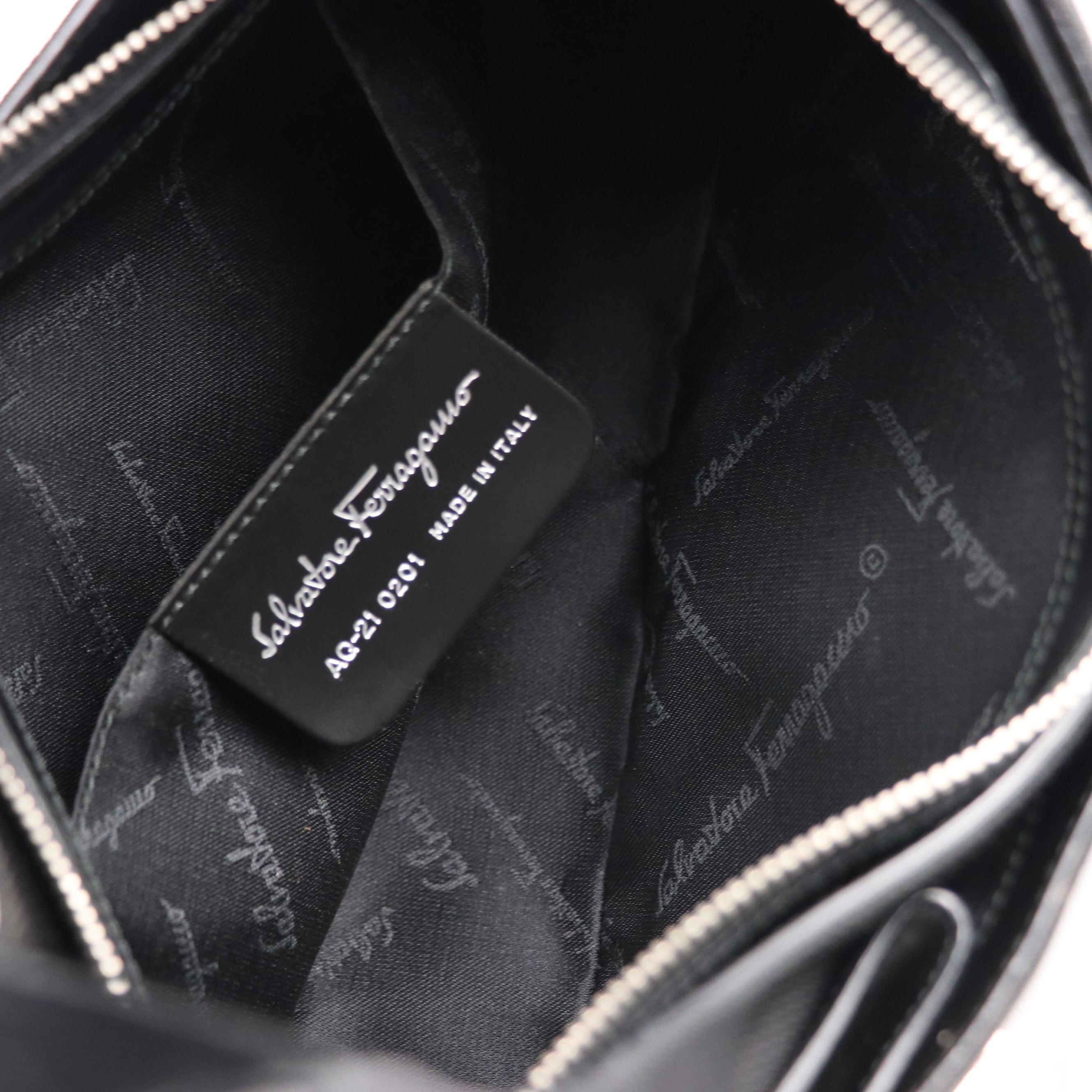 Salvatore Ferragamo Gancini Hobo Bag in Black Nylon and Leather