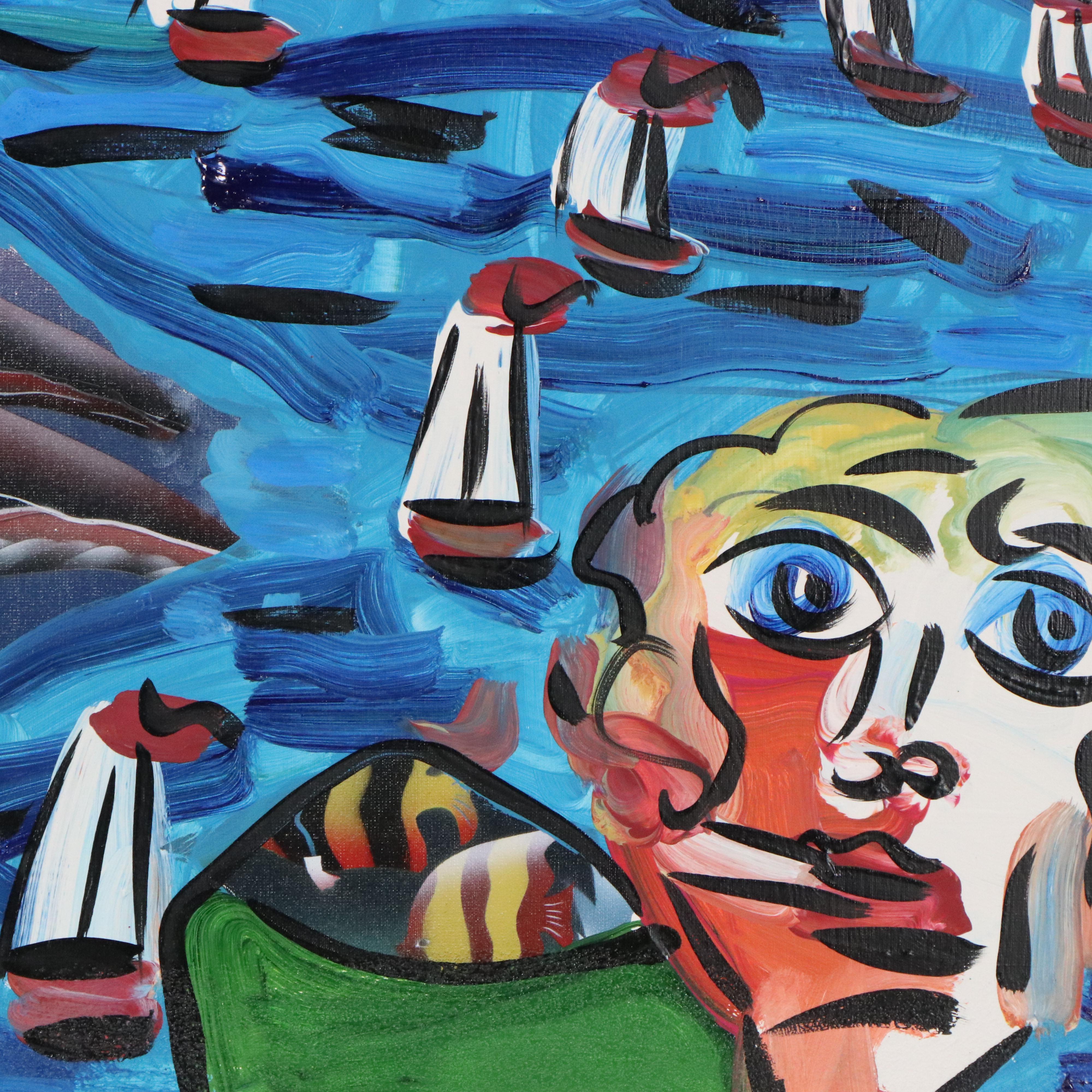 Peter Keil "Wannasee" Acrylic Painting Over Underwater Airbrush Painting