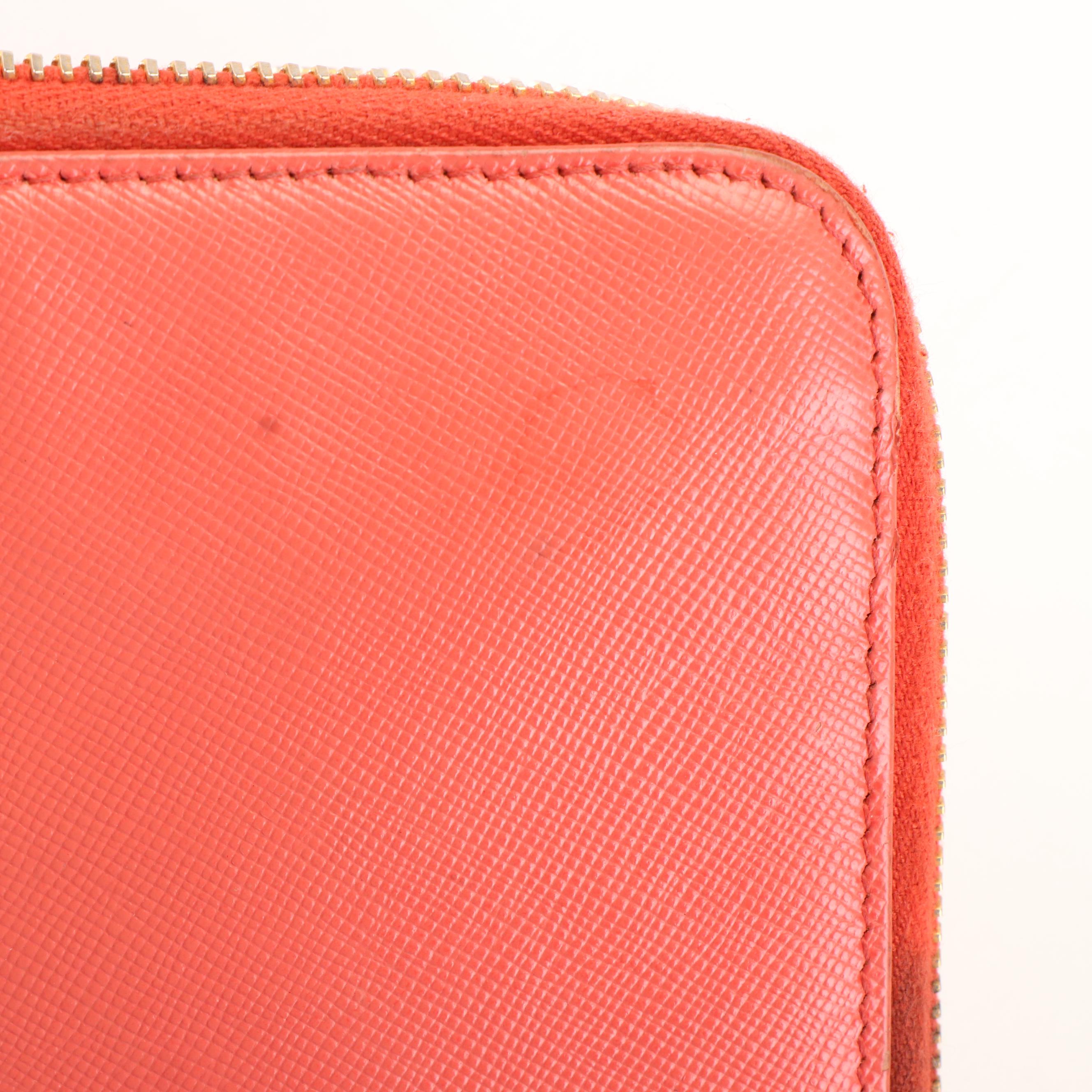 Prada Zip Around Continental Wallet in Orange Saffiano Leather
