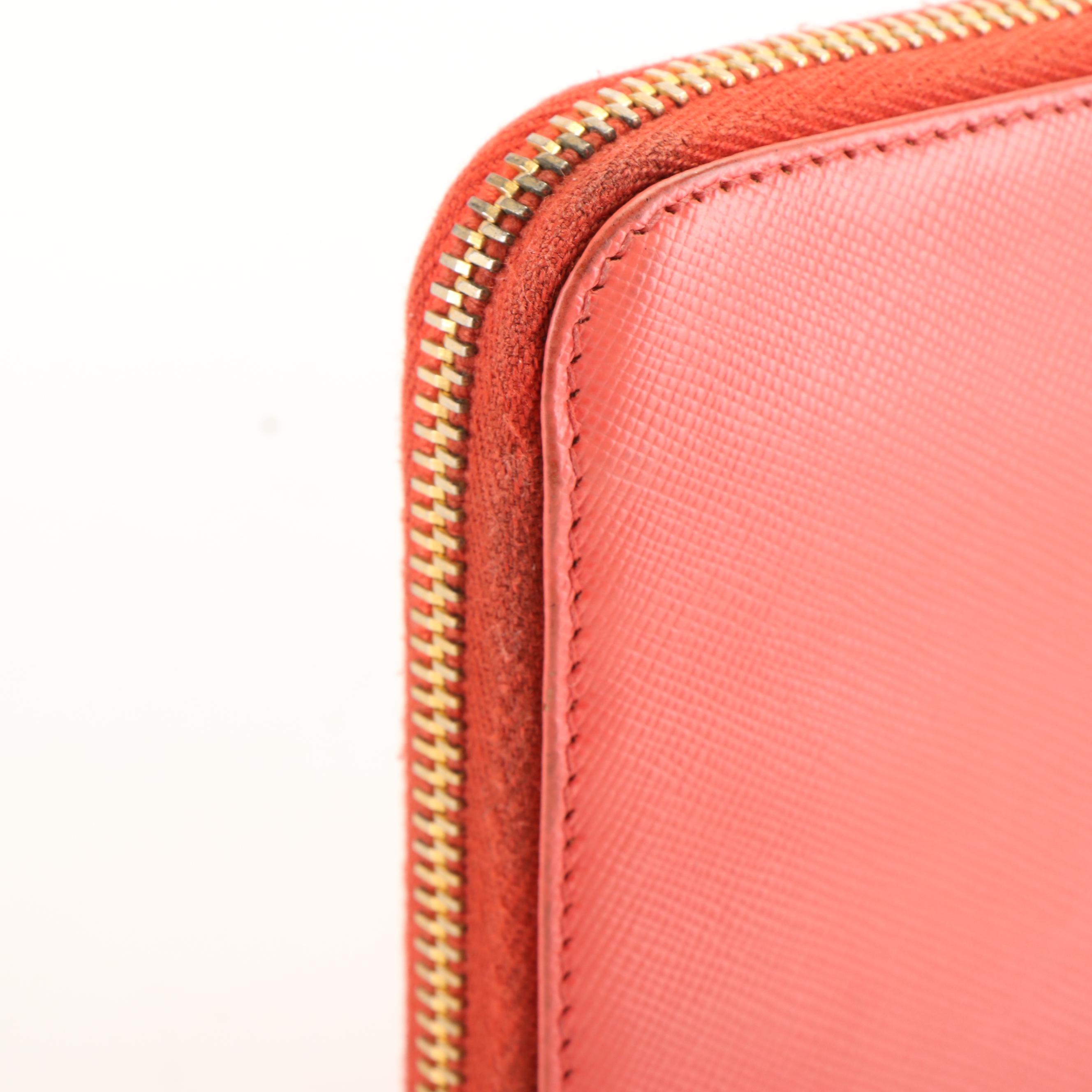 Prada Zip Around Continental Wallet in Orange Saffiano Leather