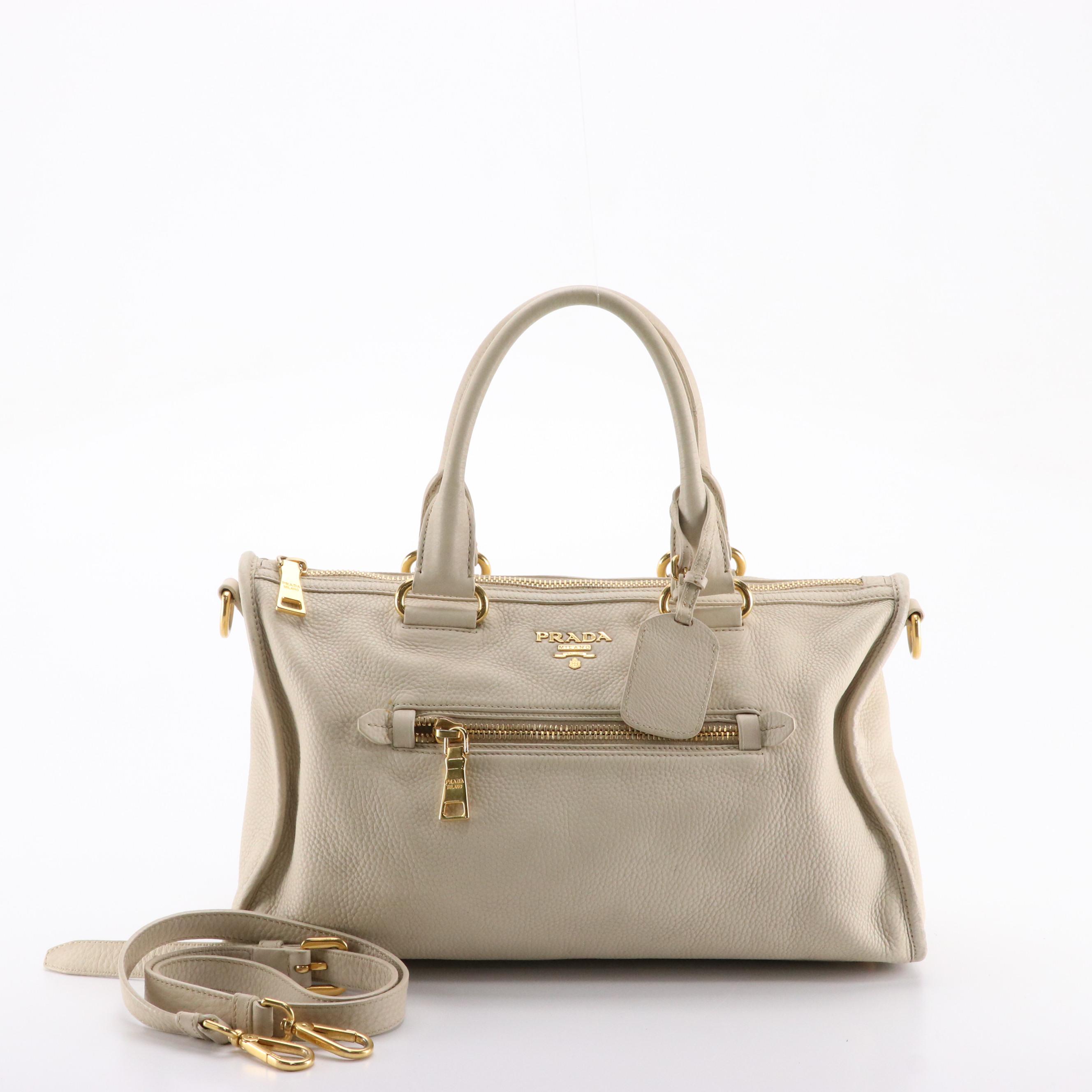 Prada 2Way Top Handle Bag in Ivory Vitello Daino Leather