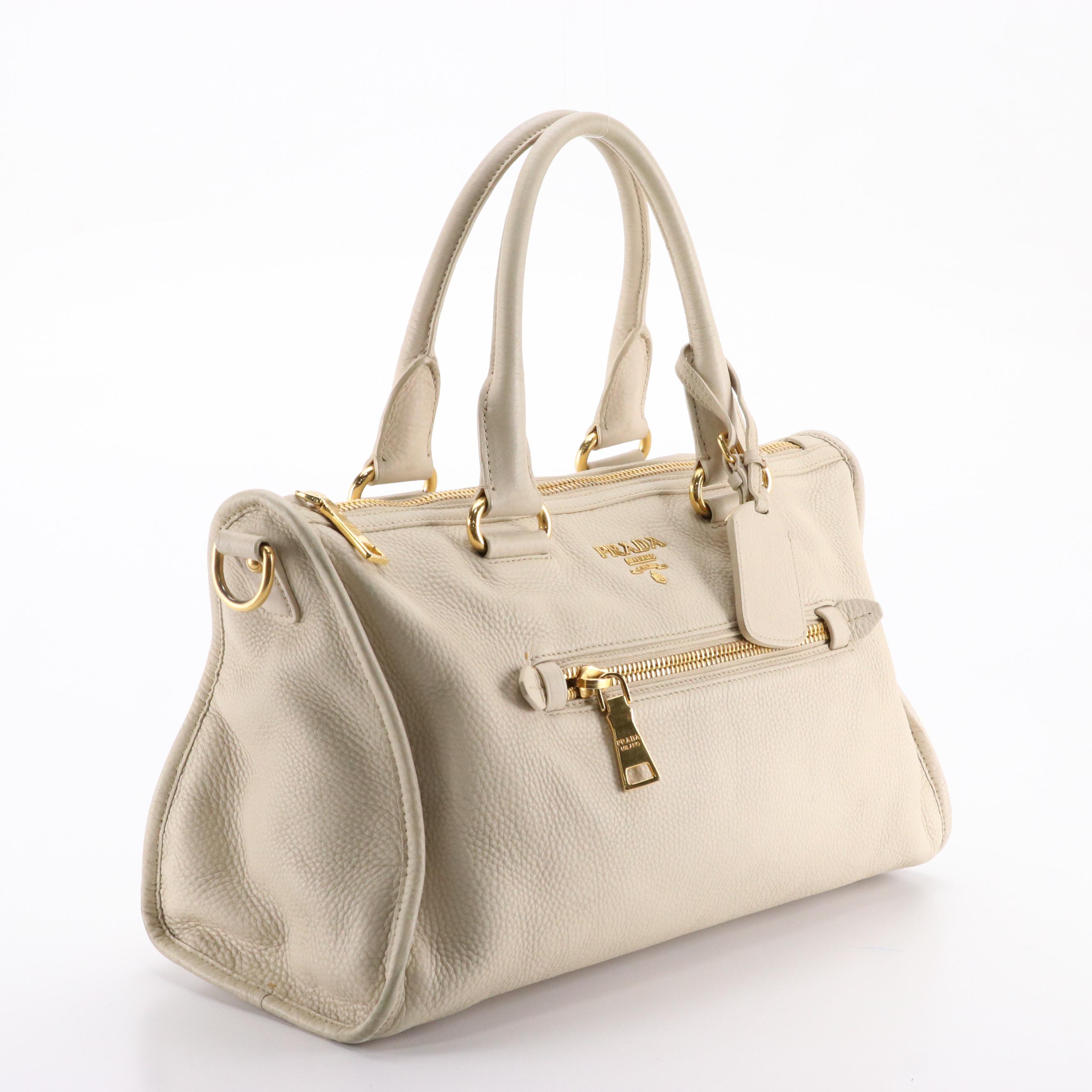 Prada 2Way Top Handle Bag in Ivory Vitello Daino Leather