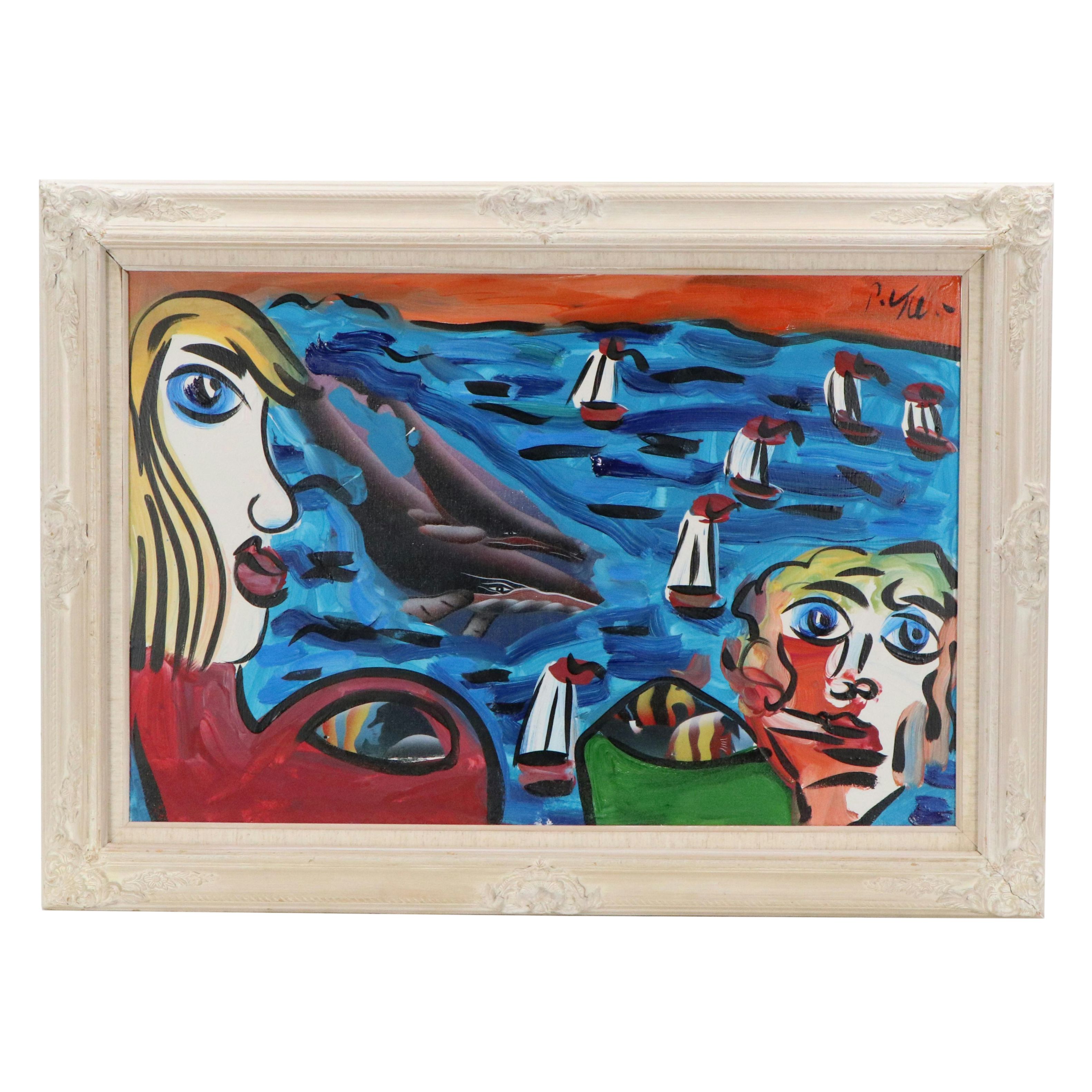 Peter Keil "Wannasee" Acrylic Painting Over Underwater Airbrush Painting