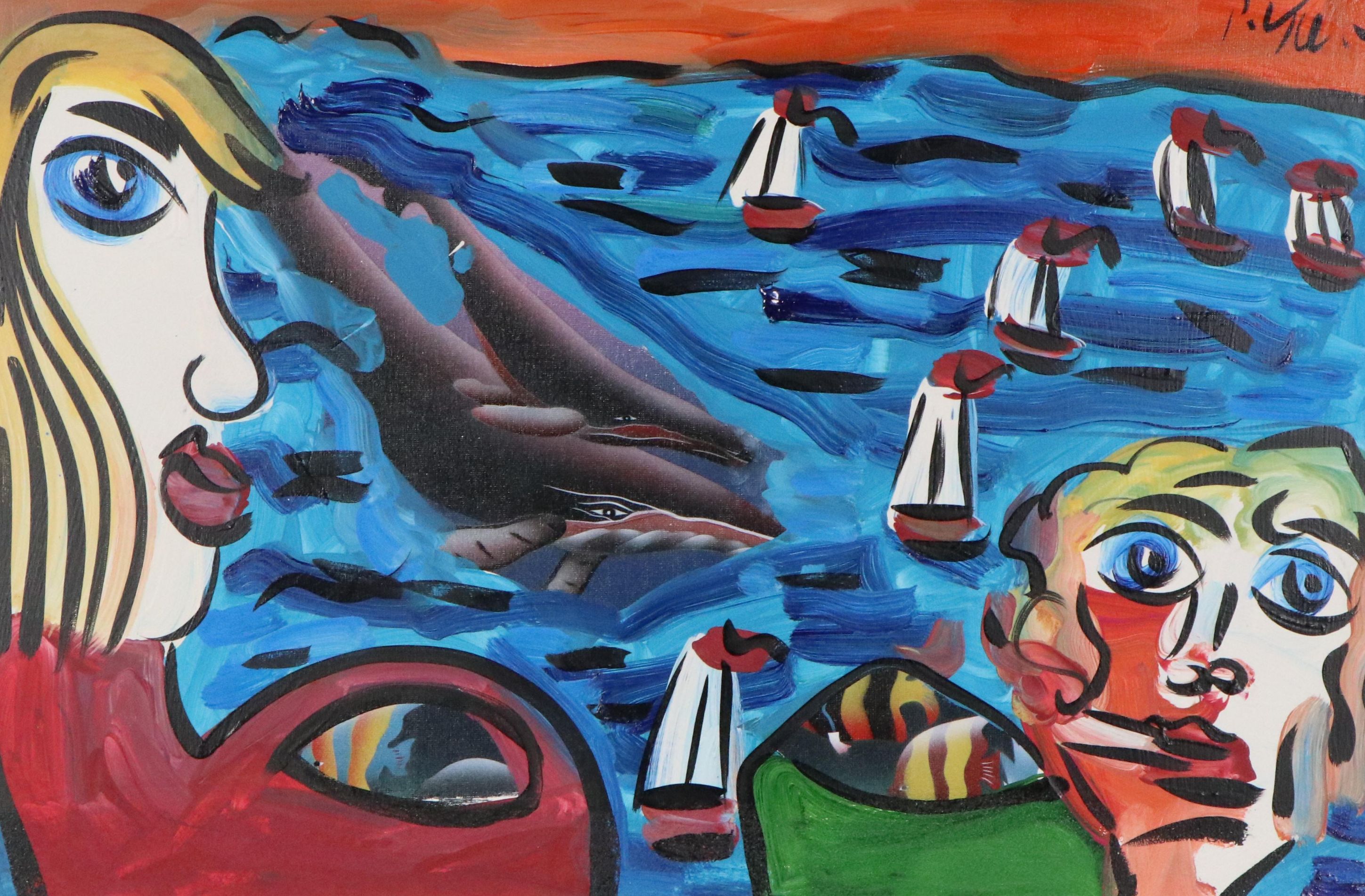 Peter Keil "Wannasee" Acrylic Painting Over Underwater Airbrush Painting