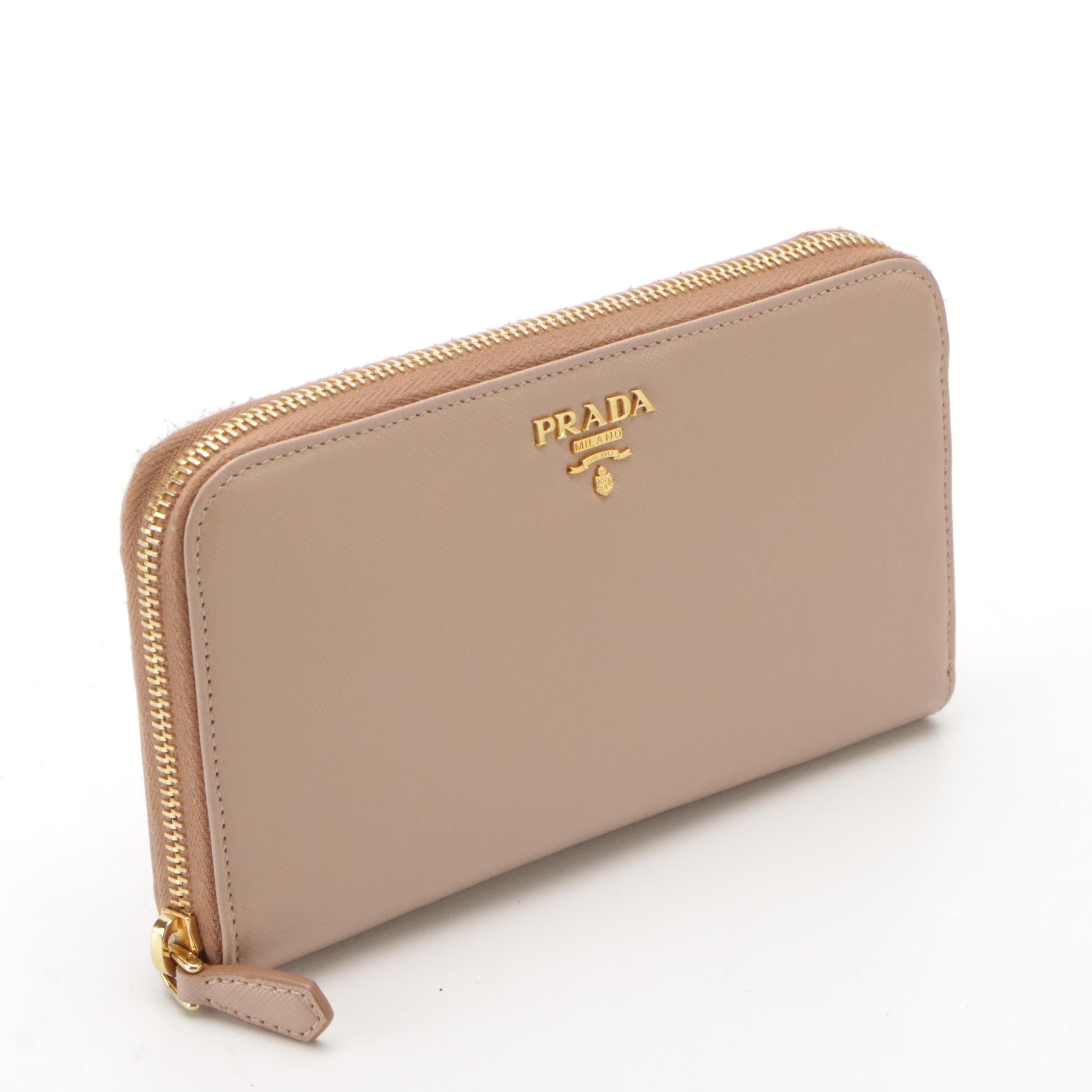 Prada Continental Zip Around Wallet 1M0506 in Cameo Saffiano Leather with Box