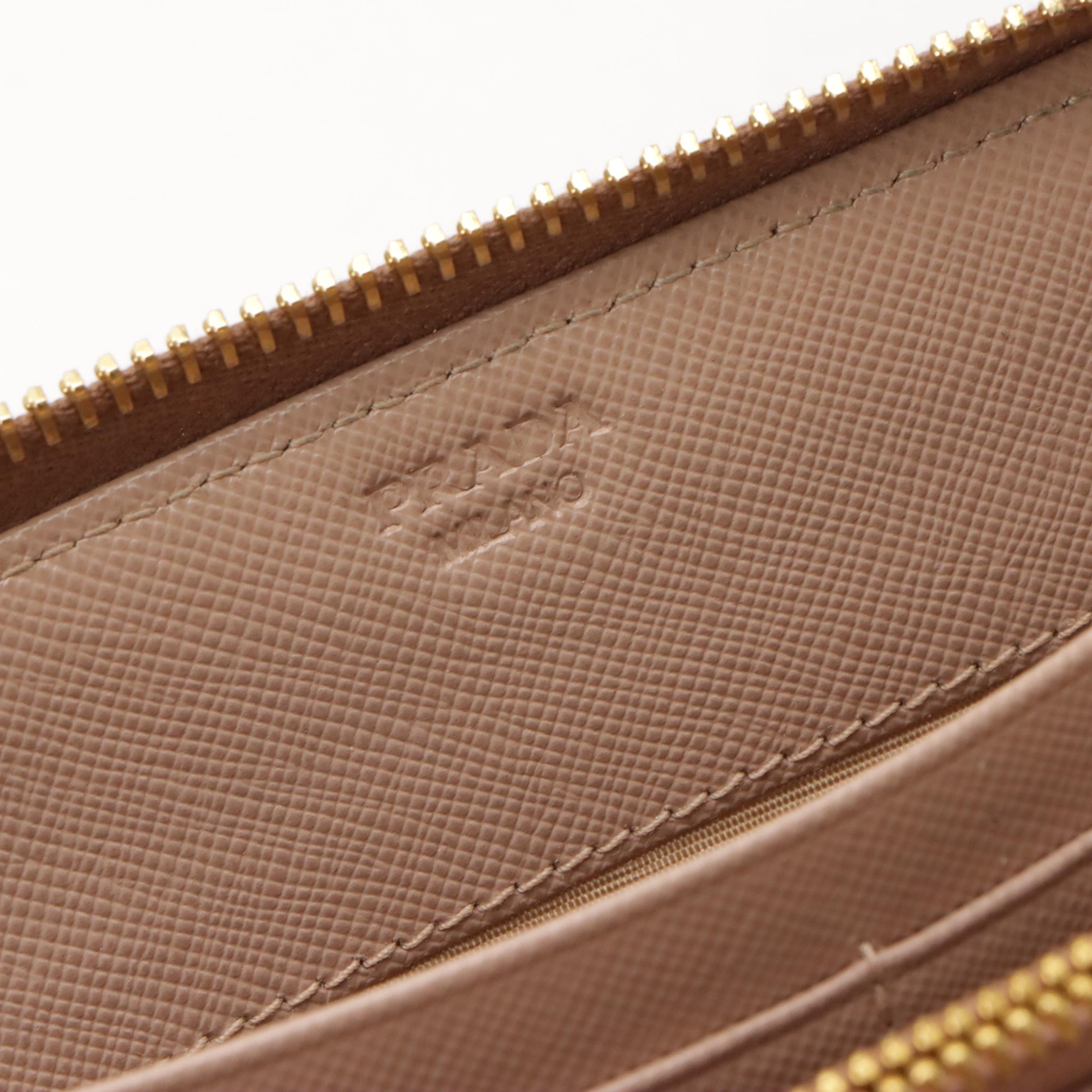 Prada Continental Zip Around Wallet 1M0506 in Cameo Saffiano Leather with Box