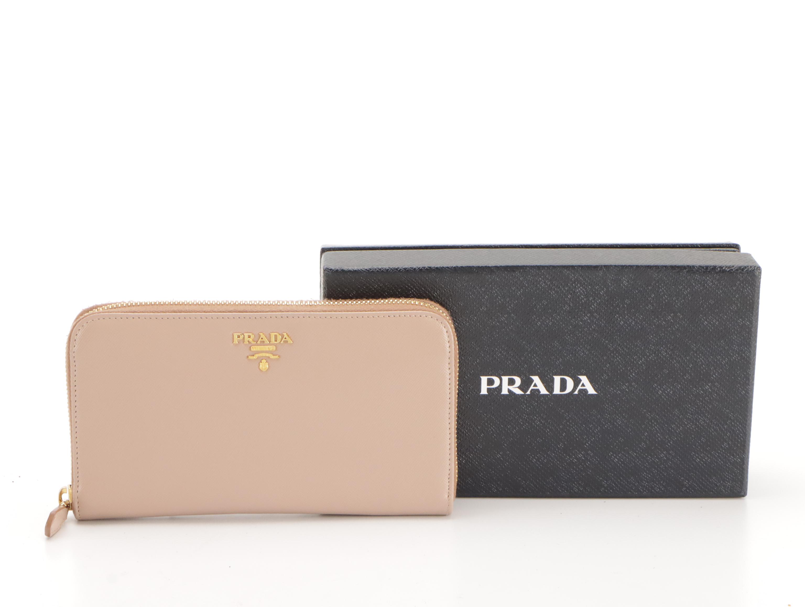 Prada Continental Zip Around Wallet 1M0506 in Cameo Saffiano Leather with Box