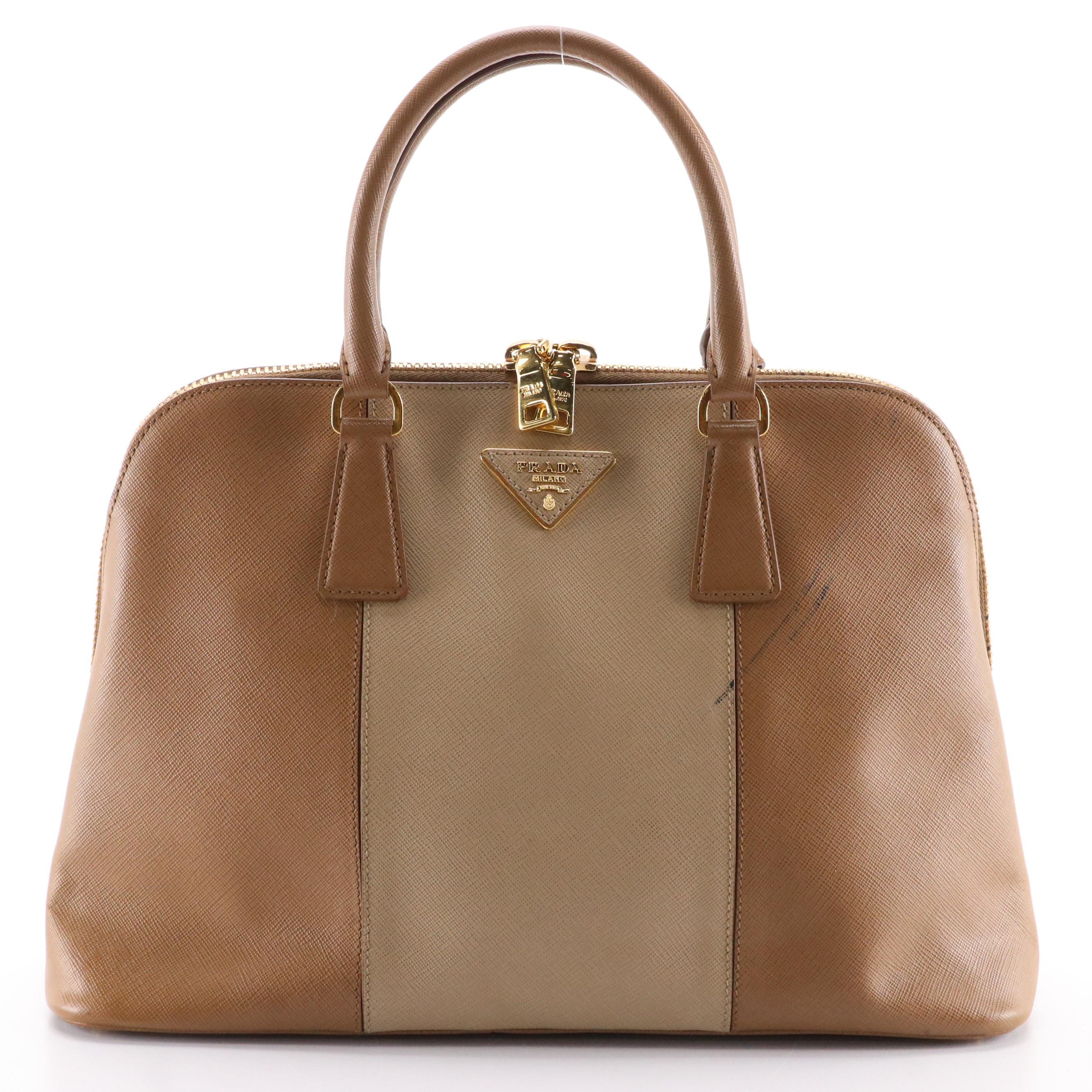 Prada Brown Saffiano Lux Promenade Handbag