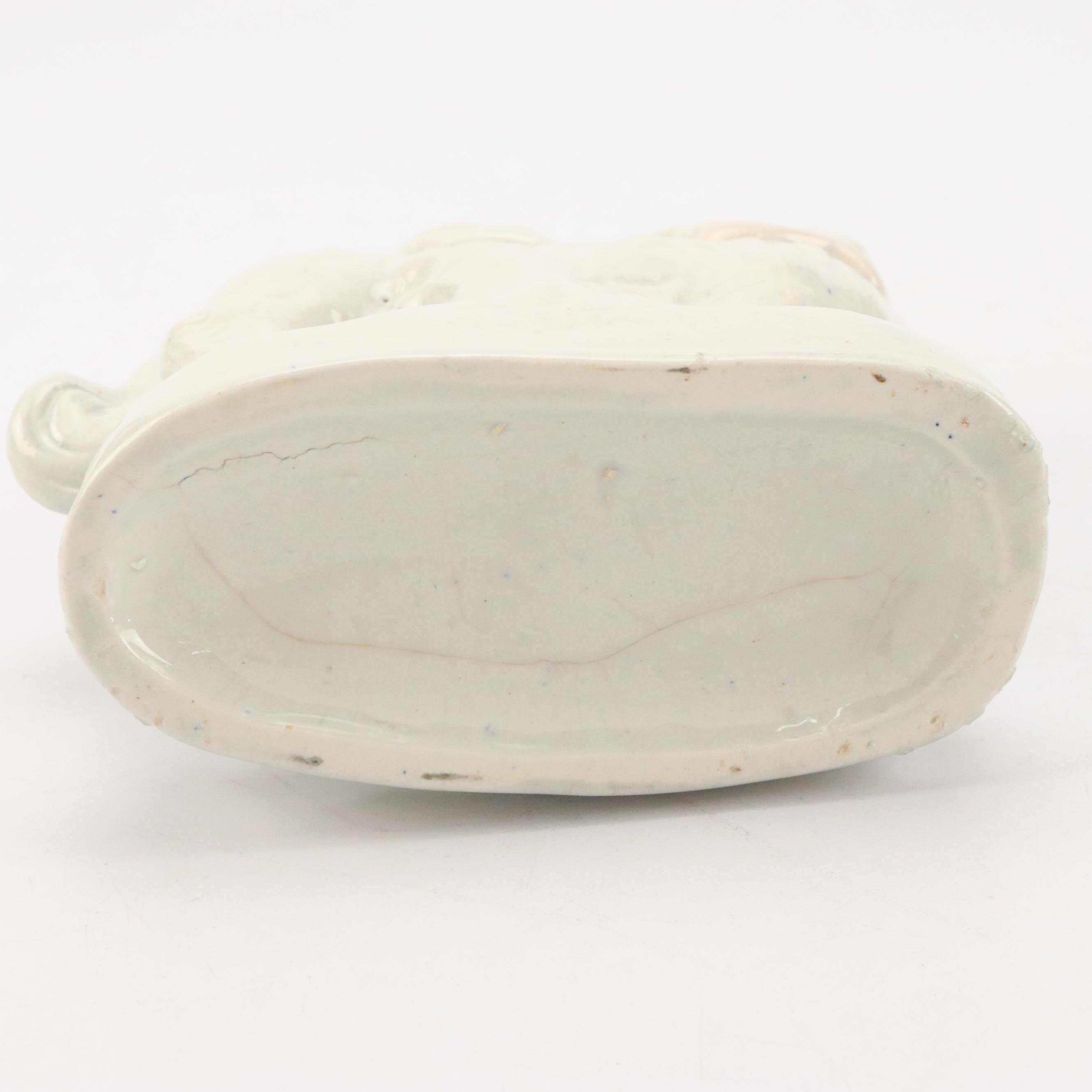 Staffordshire Earthenware Gilt Accented Girl with Dog  Figurine, 19th Century