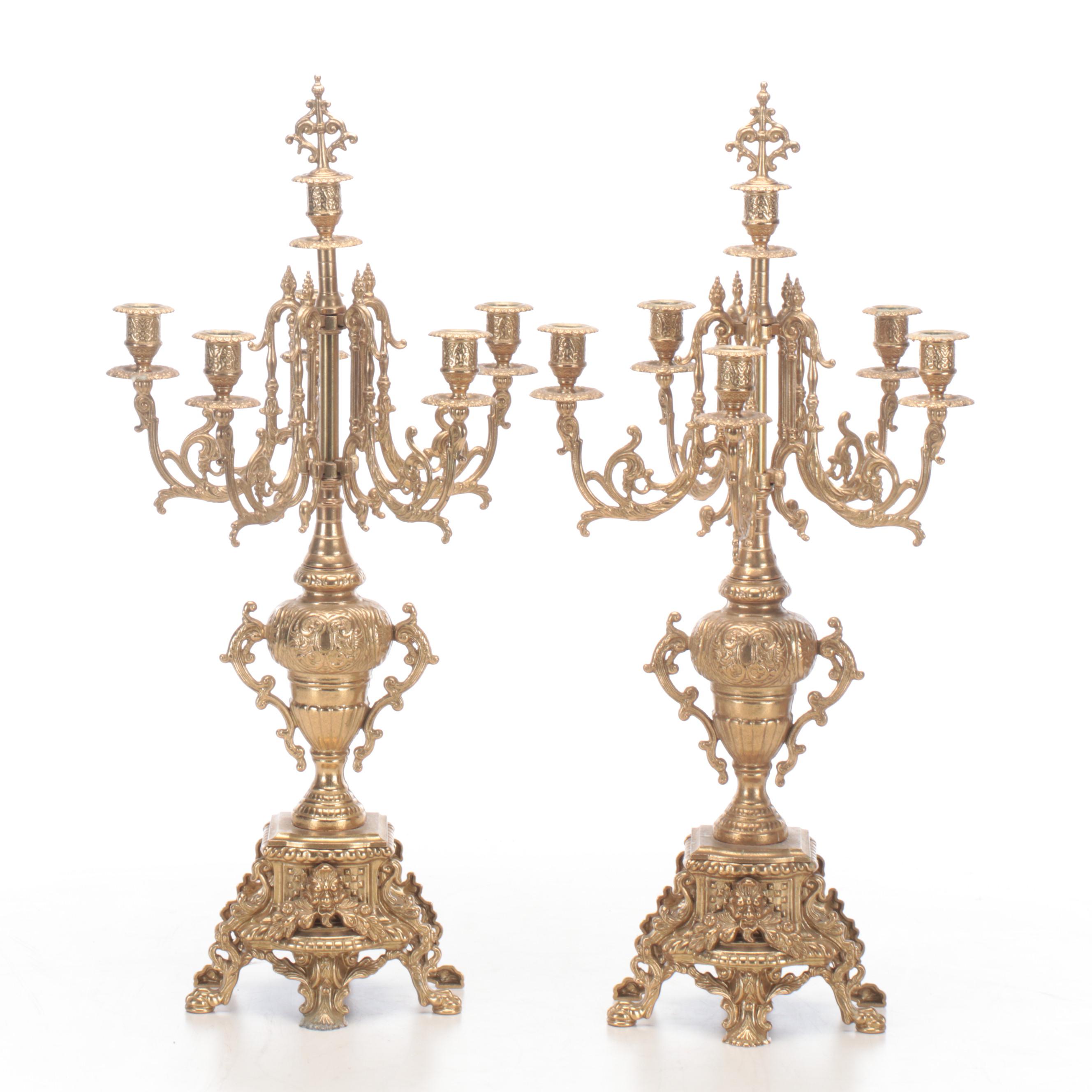 Italian Farbel "Imperial" Gilt Brass Mantel Clock and Candelabrum Pair, 2000