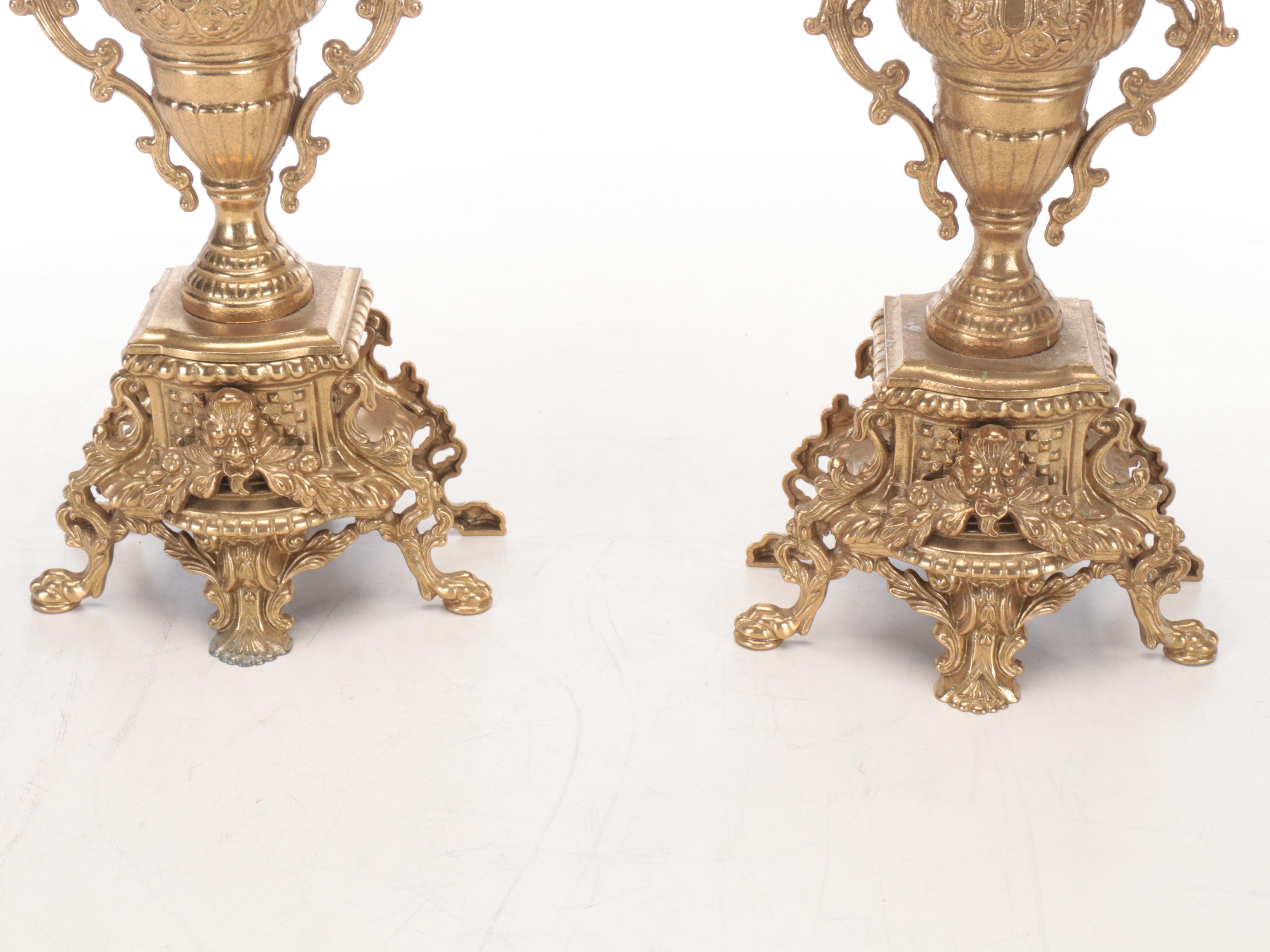 Italian Farbel "Imperial" Gilt Brass Mantel Clock and Candelabrum Pair, 2000