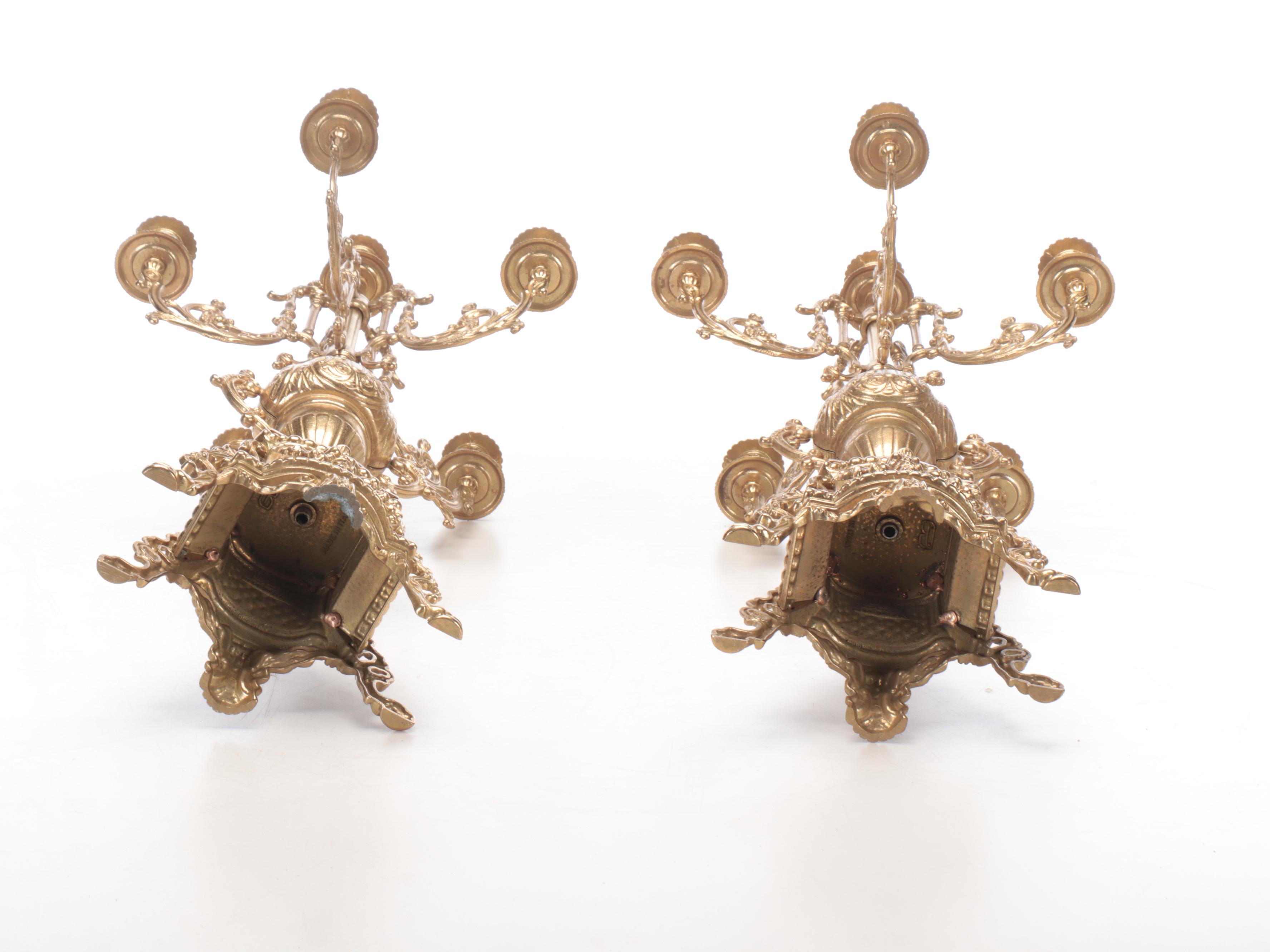 Italian Farbel "Imperial" Gilt Brass Mantel Clock and Candelabrum Pair, 2000