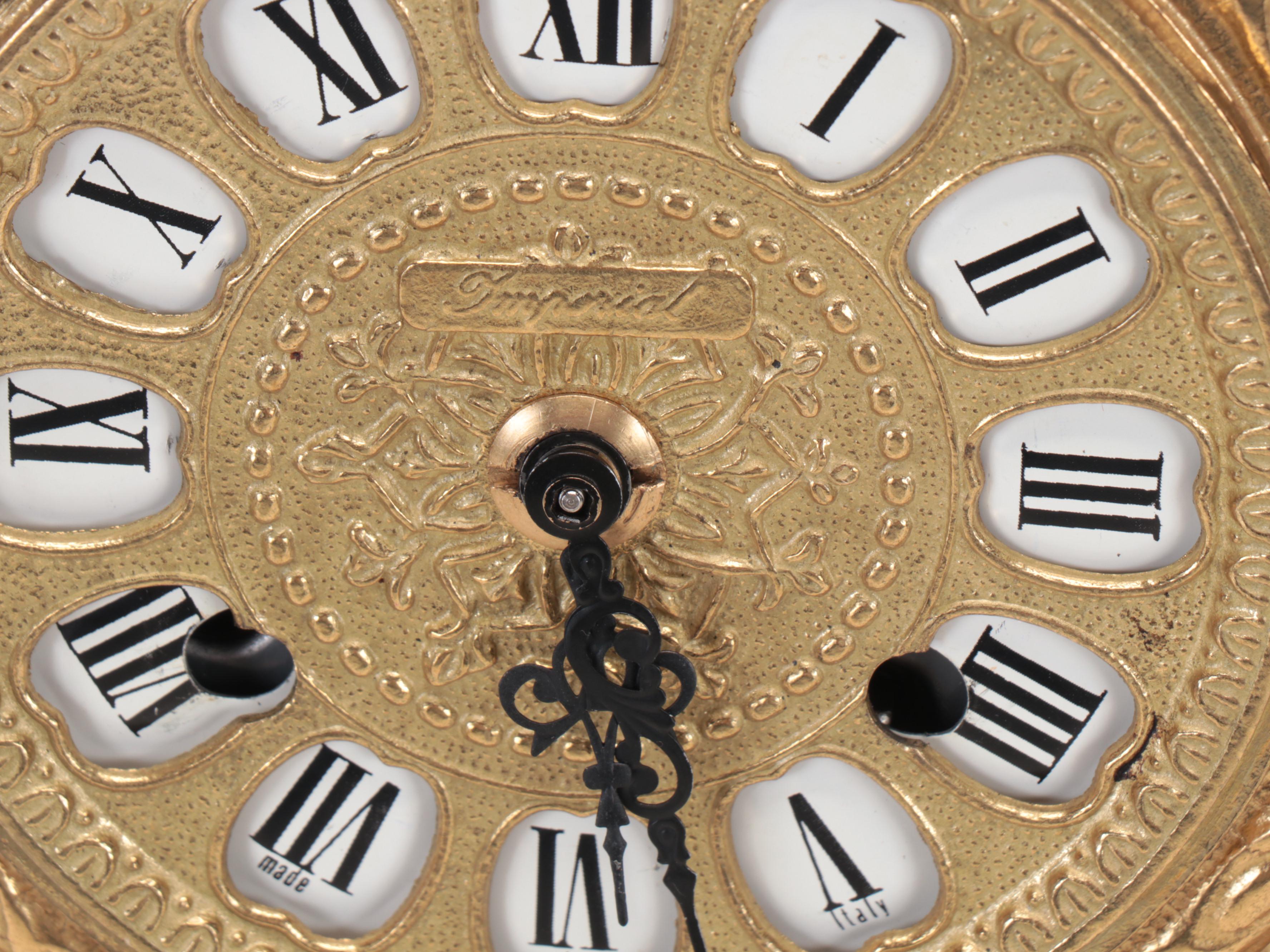 Italian Farbel "Imperial" Gilt Brass Mantel Clock and Candelabrum Pair, 2000