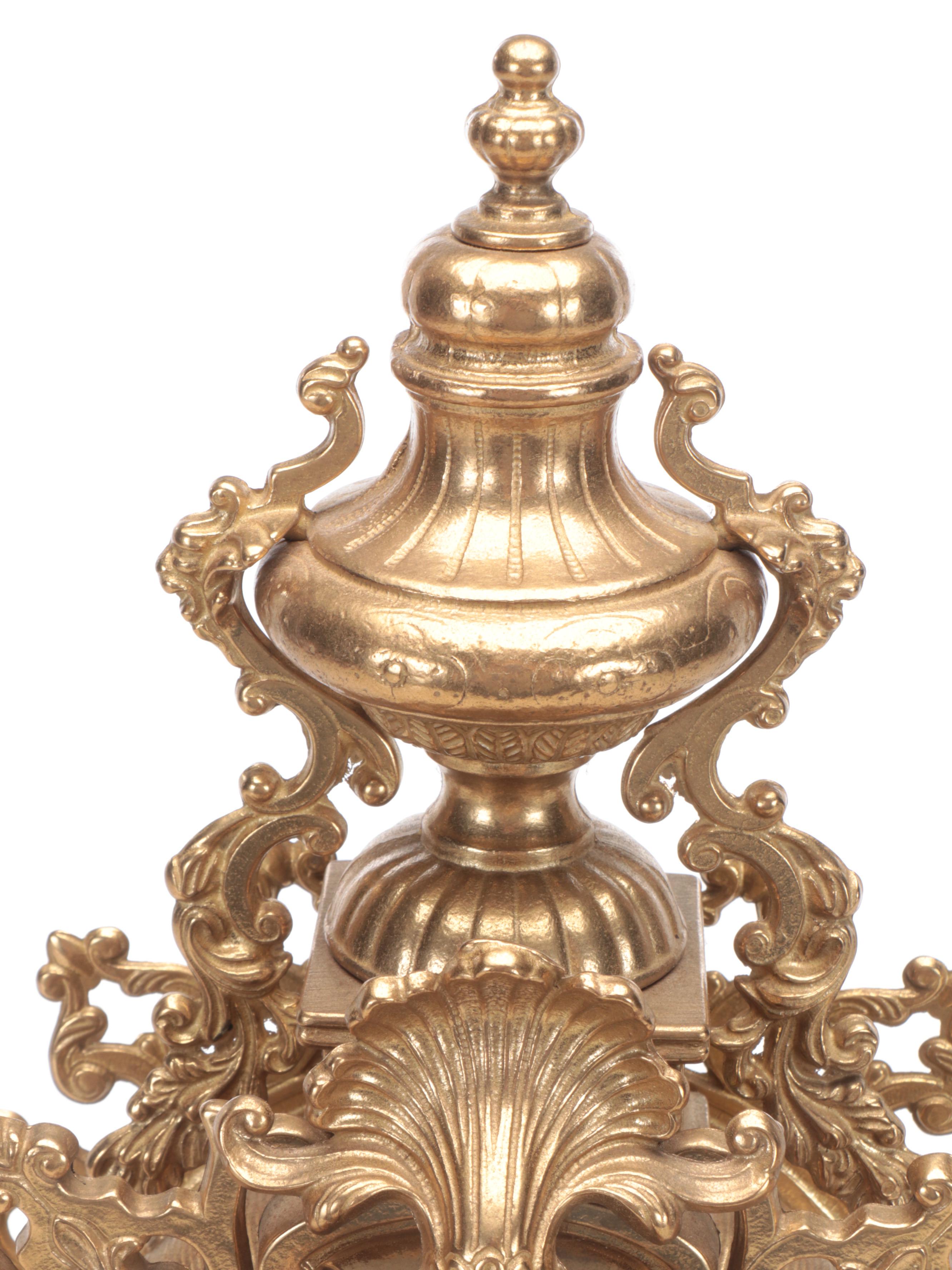 Italian Farbel "Imperial" Gilt Brass Mantel Clock and Candelabrum Pair, 2000