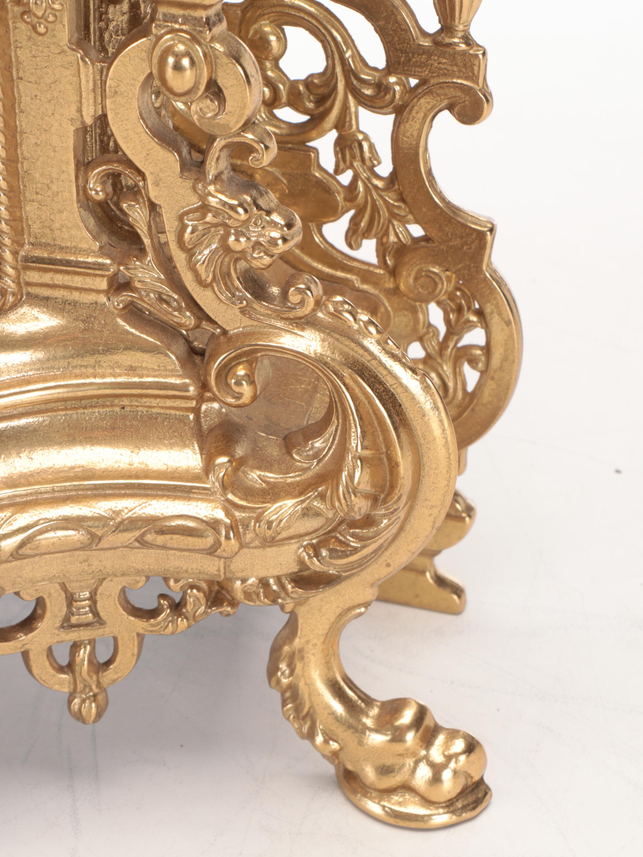 Italian Farbel "Imperial" Gilt Brass Mantel Clock and Candelabrum Pair, 2000