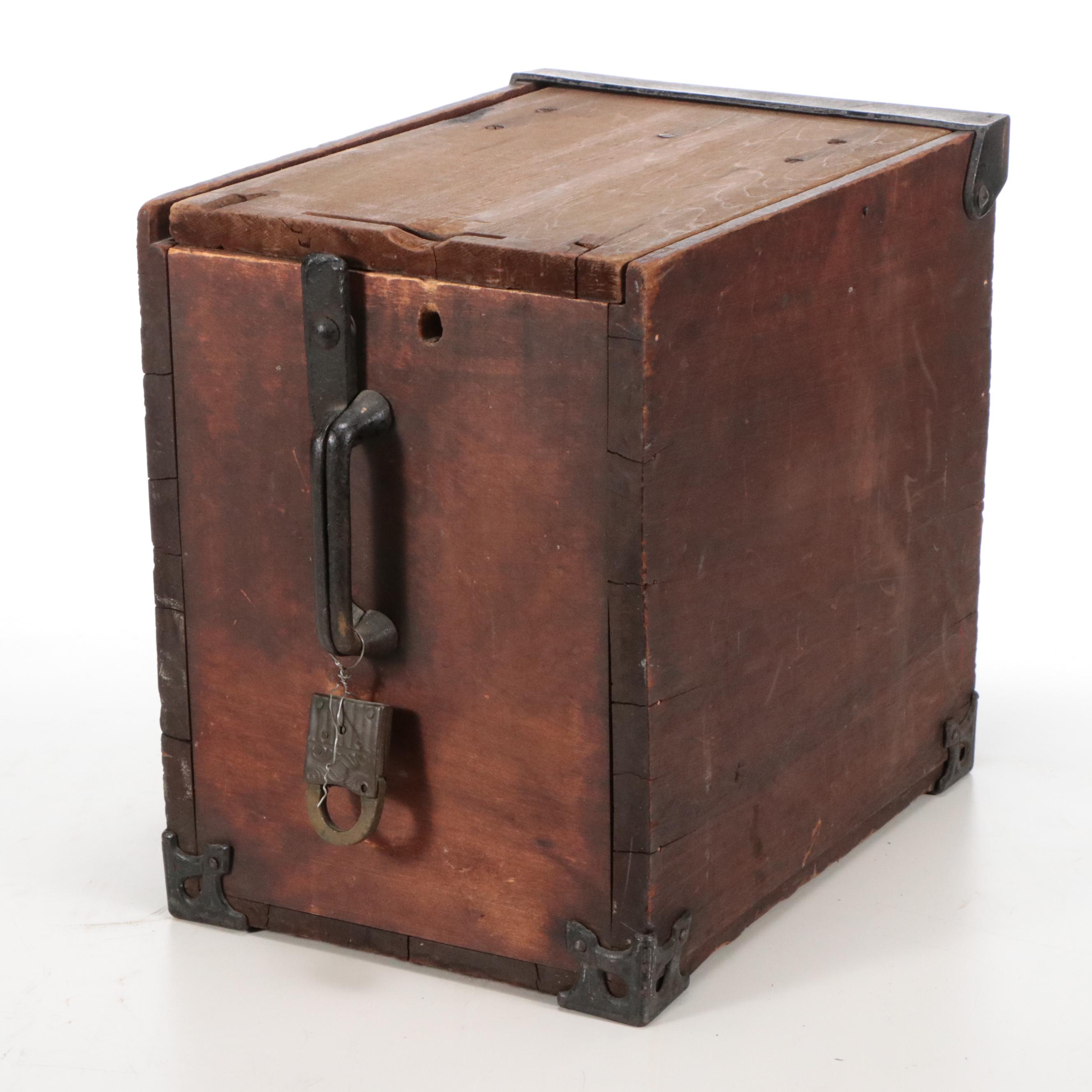 Metal-Bound Wooden Lock Box