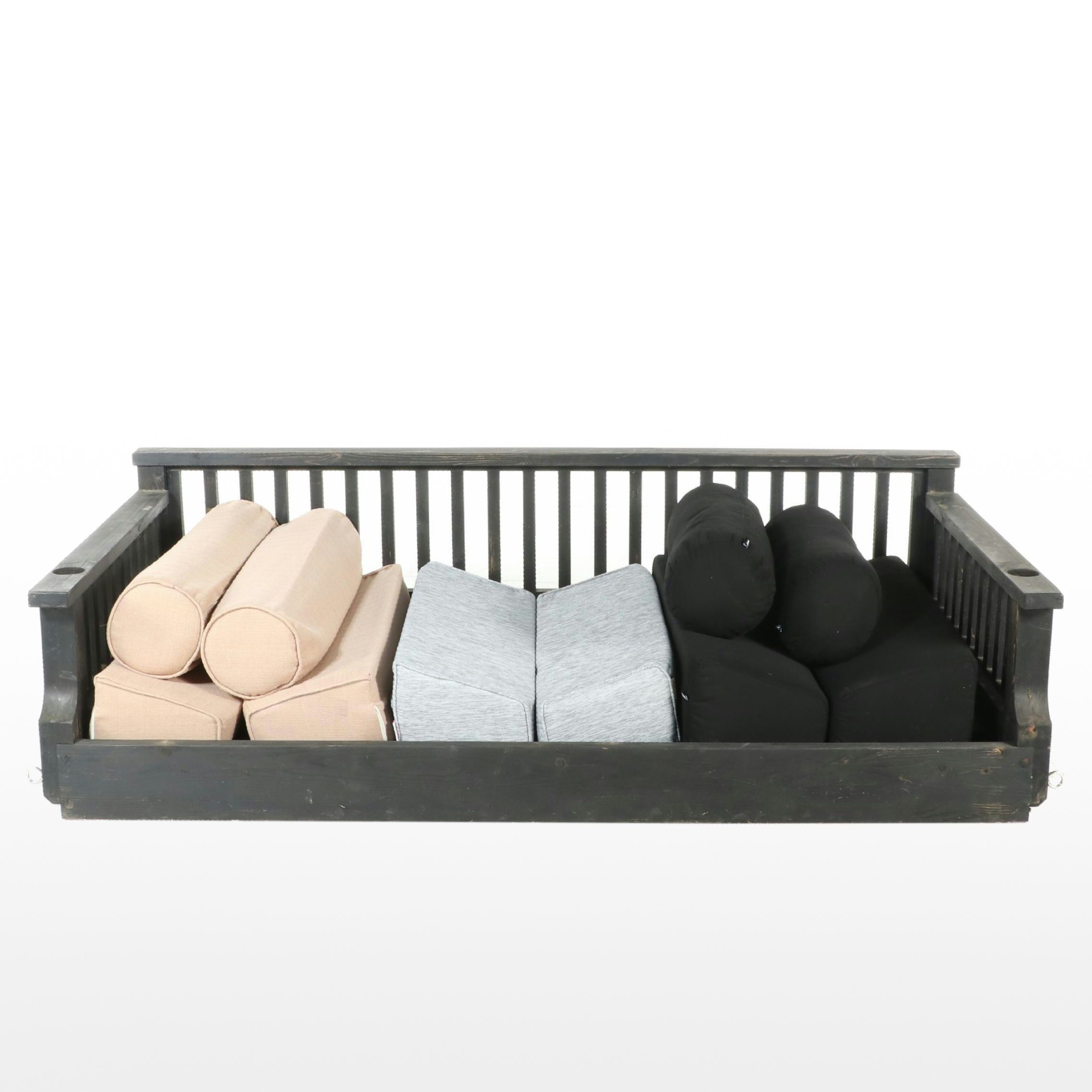 Wooden Slat Patio Daybed with Twin Mattress Covers & Matching Bolster Cushions