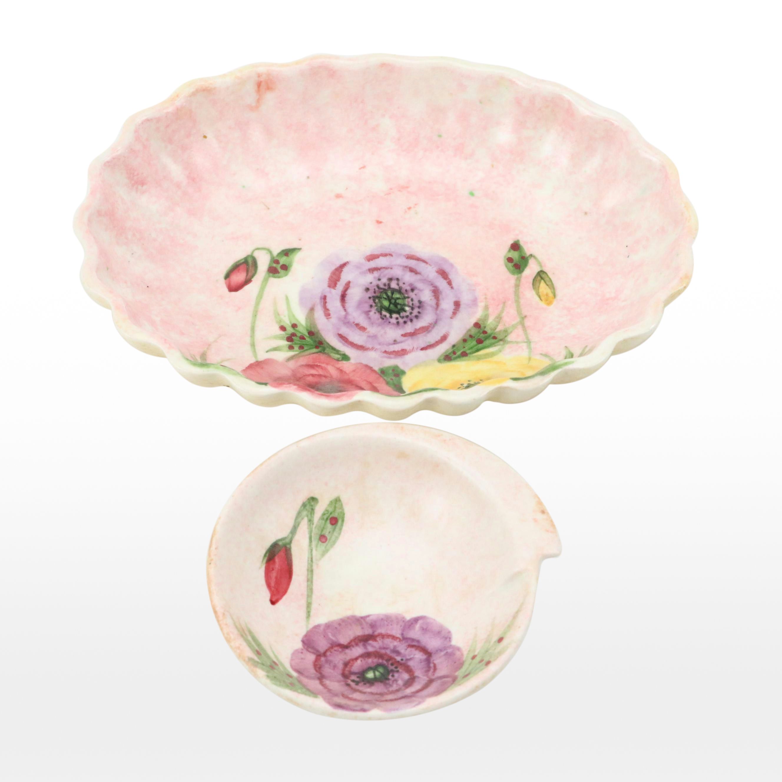 English E. Radford Studio Art Pottery Hand-Painted Floral Bowls, c. 1935