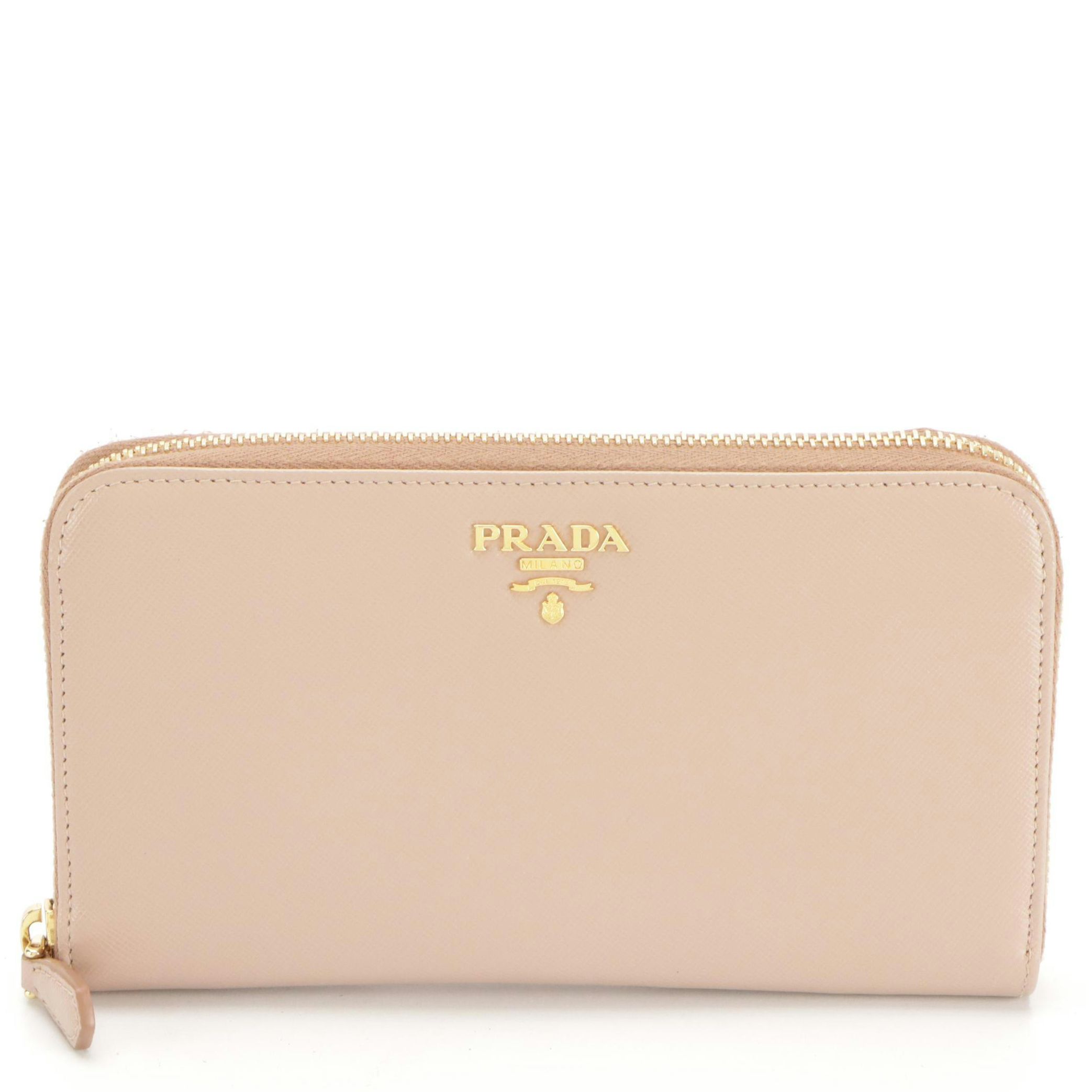 Prada Continental Zip Around Wallet 1M0506 in Cameo Saffiano Leather with Box